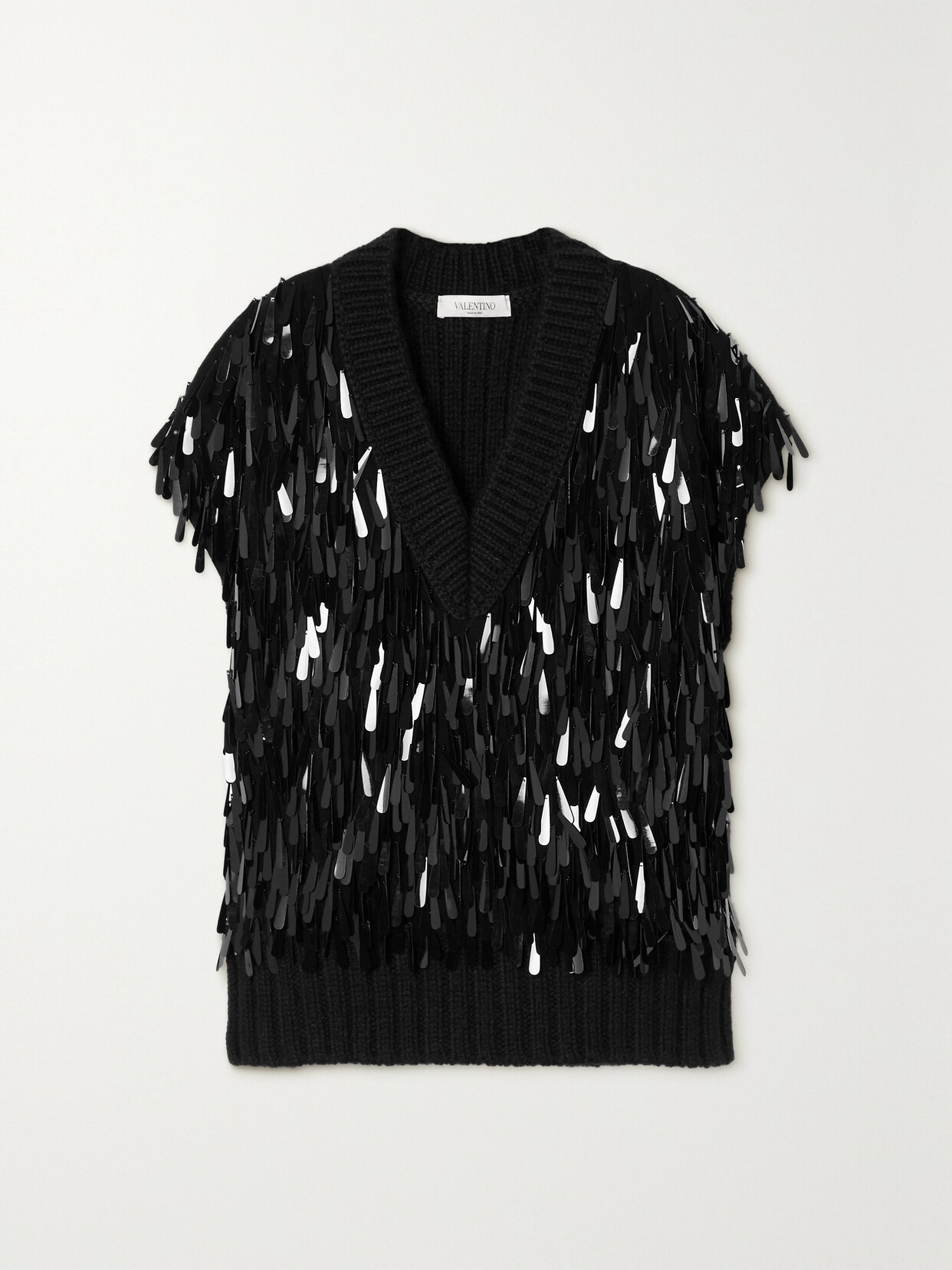 Valentino Garavani Pailette-embellished Ribbed Wool And Mohair-blend Top - Black