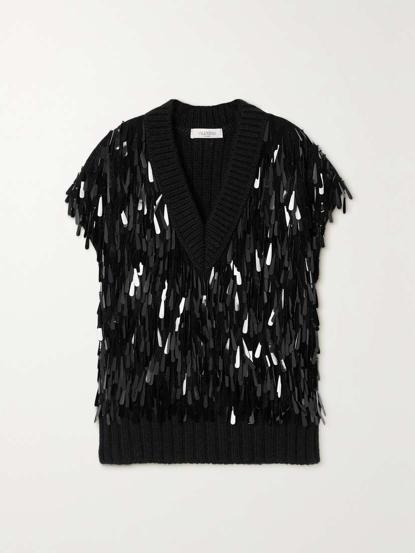 Valentino Garavani Pailette-embellished Ribbed Wool And Mohair-blend Top