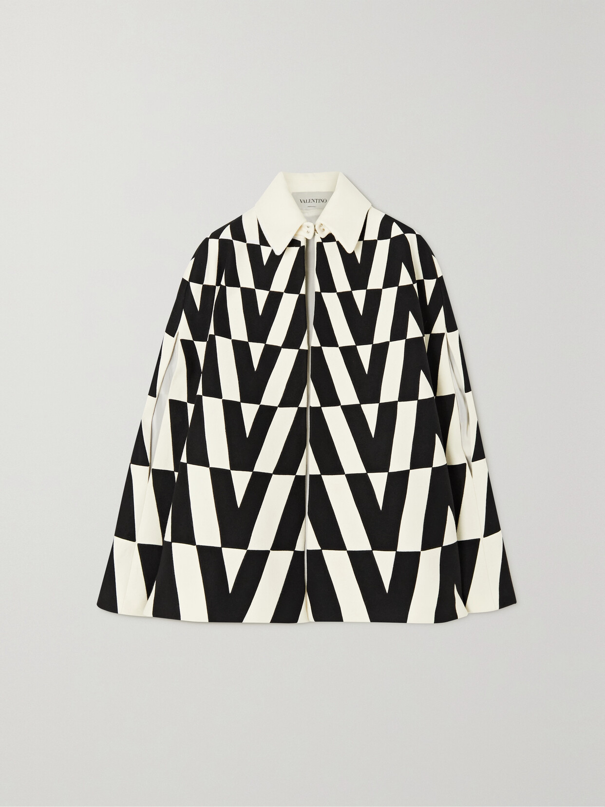 Valentino Womens Avorio/nero V Logo Geometric-print Wool Cape 8 In Black