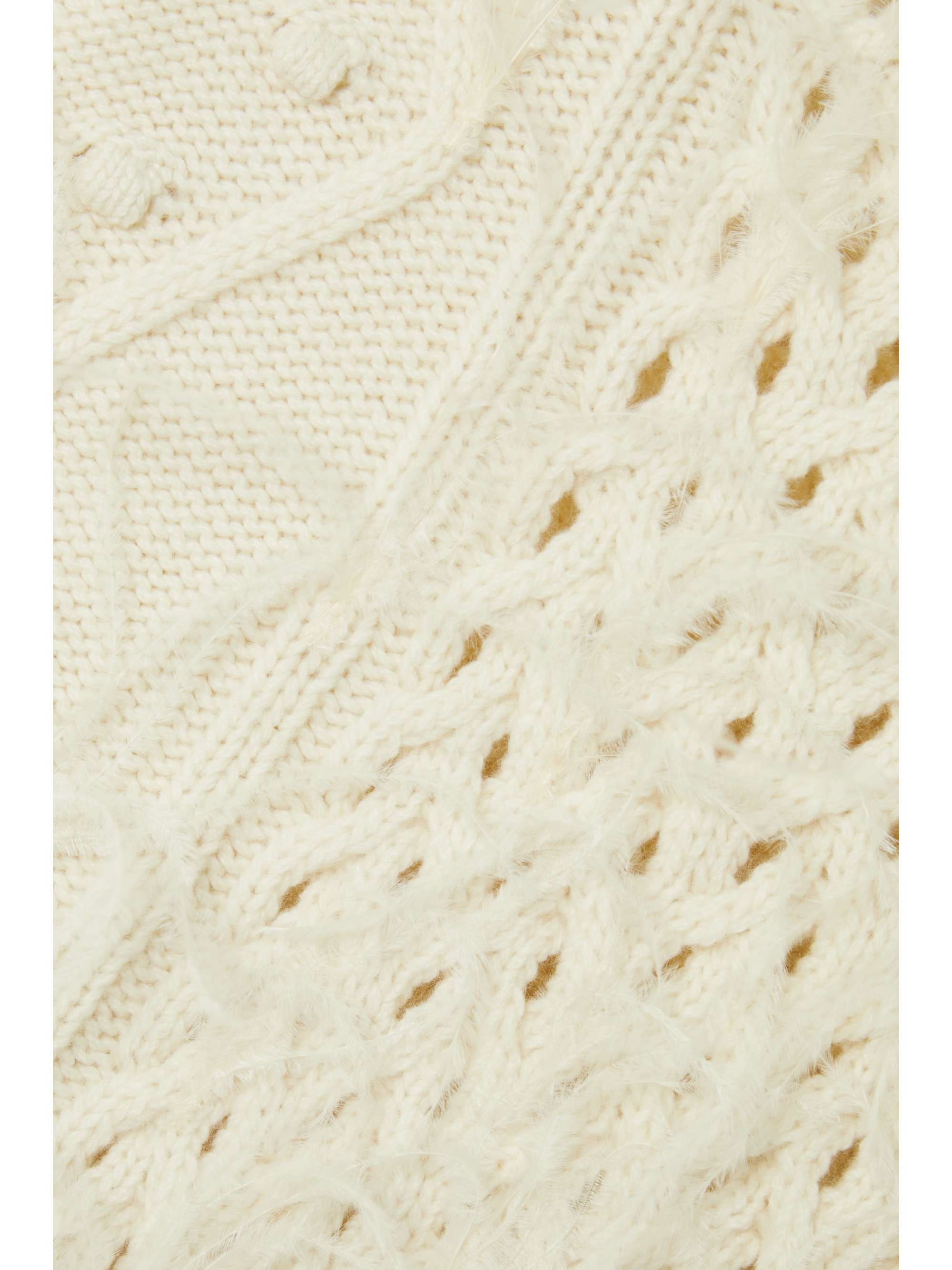 VALENTINO GARAVANI Oversized feather-embellished cable-knit wool sweater