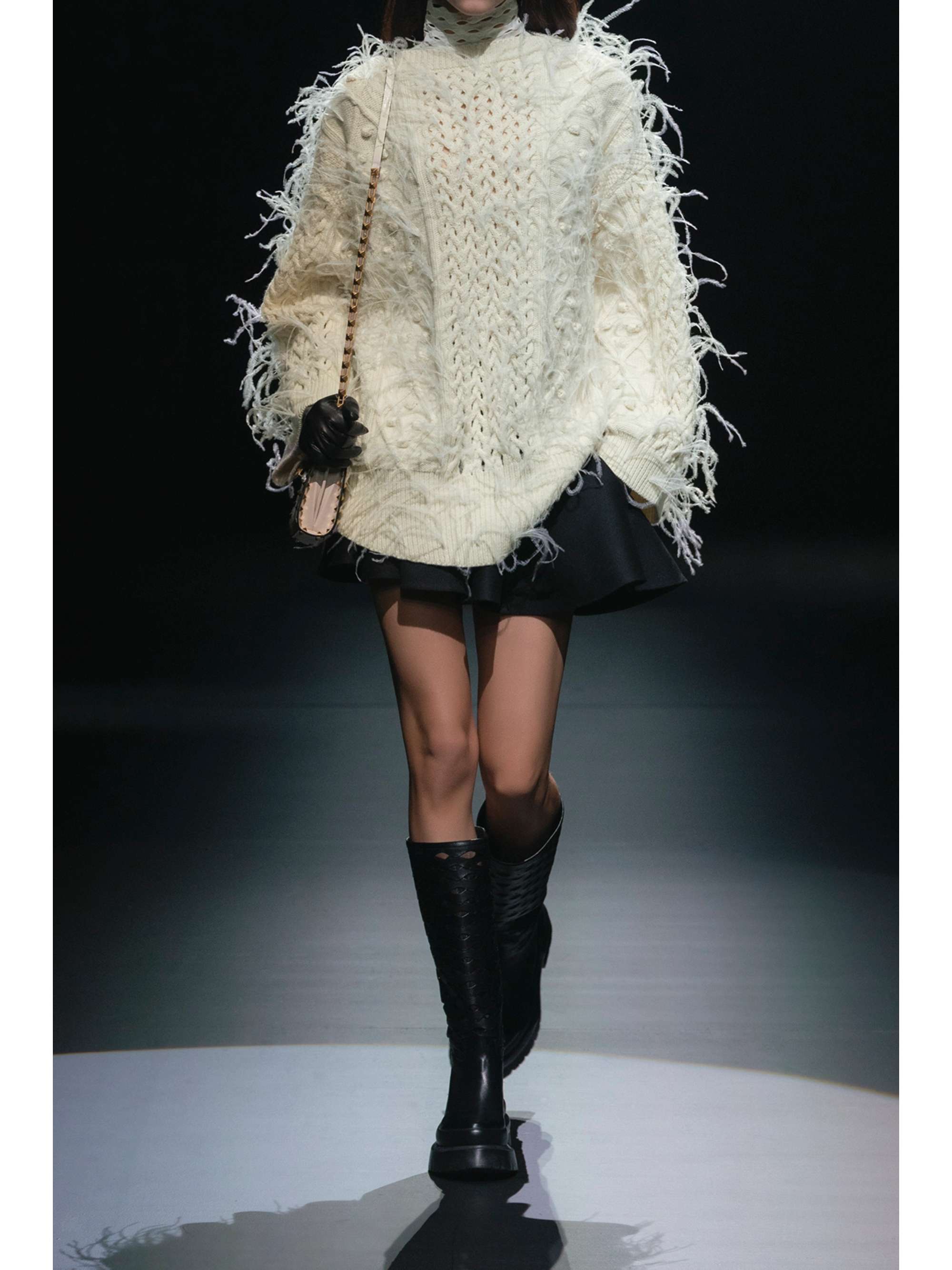 VALENTINO GARAVANI Oversized feather-embellished cable-knit wool sweater