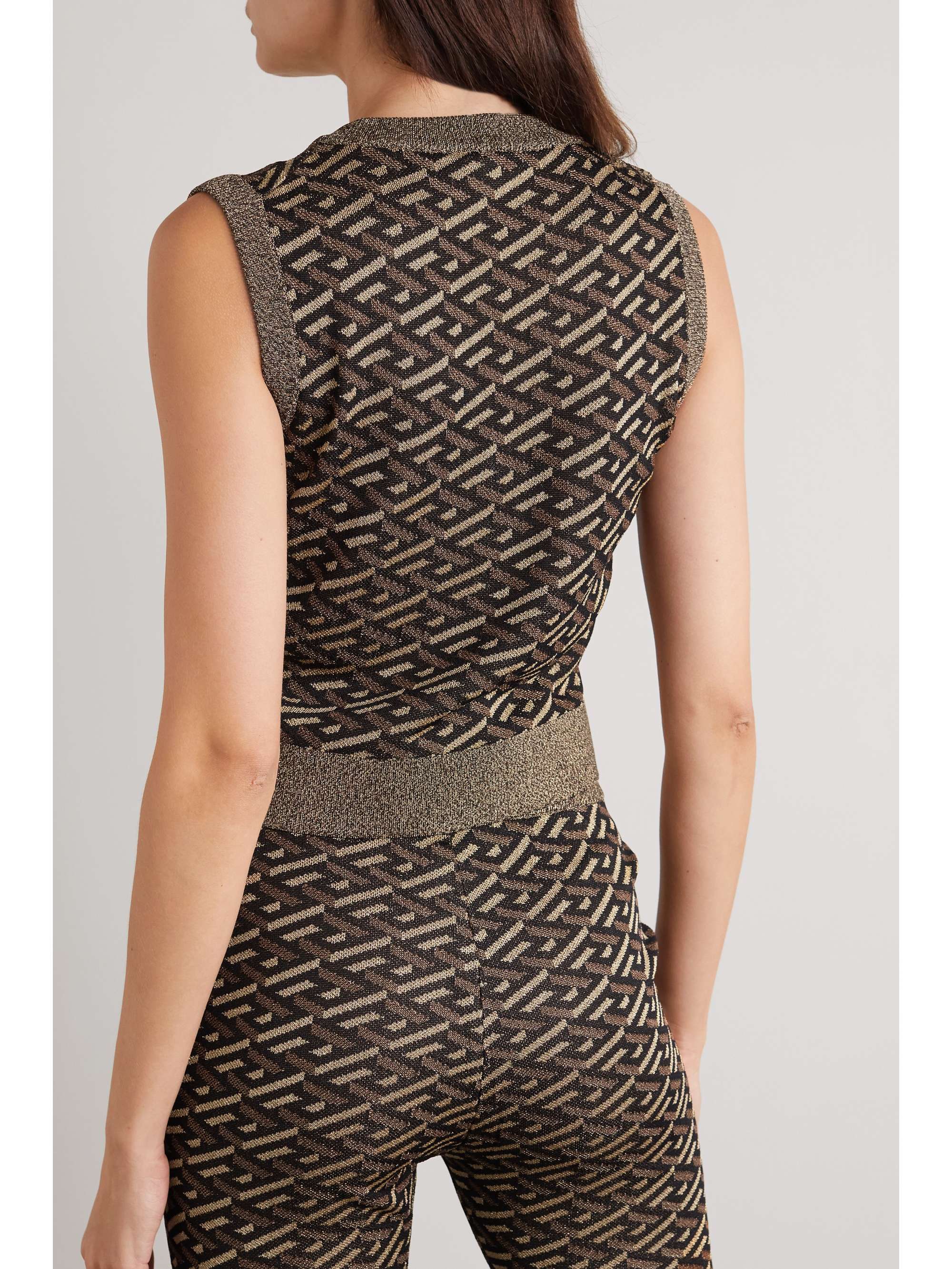 VERSACE Embroidered metallic jacquard-knit tank