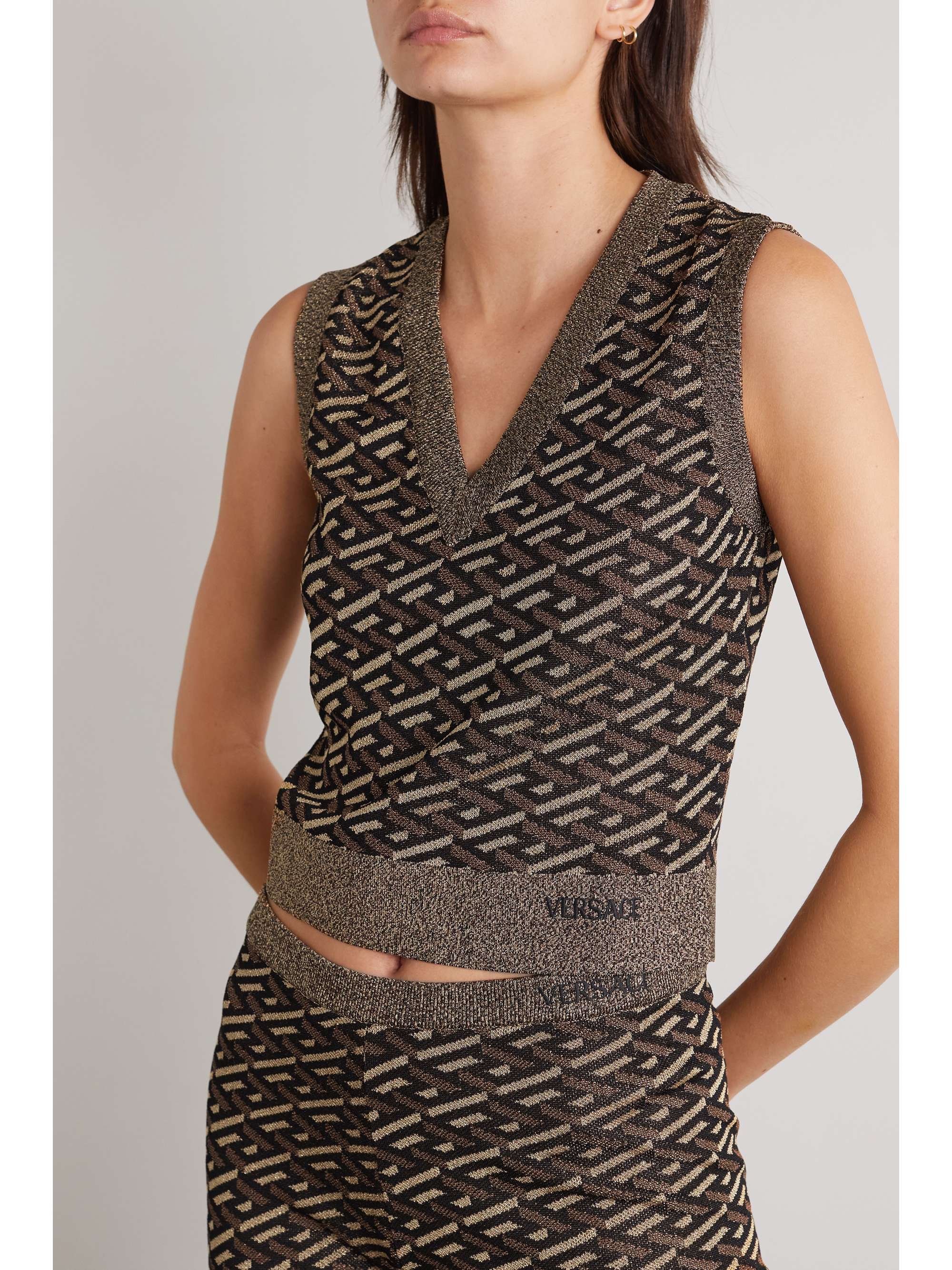 VERSACE Embroidered metallic jacquard-knit tank