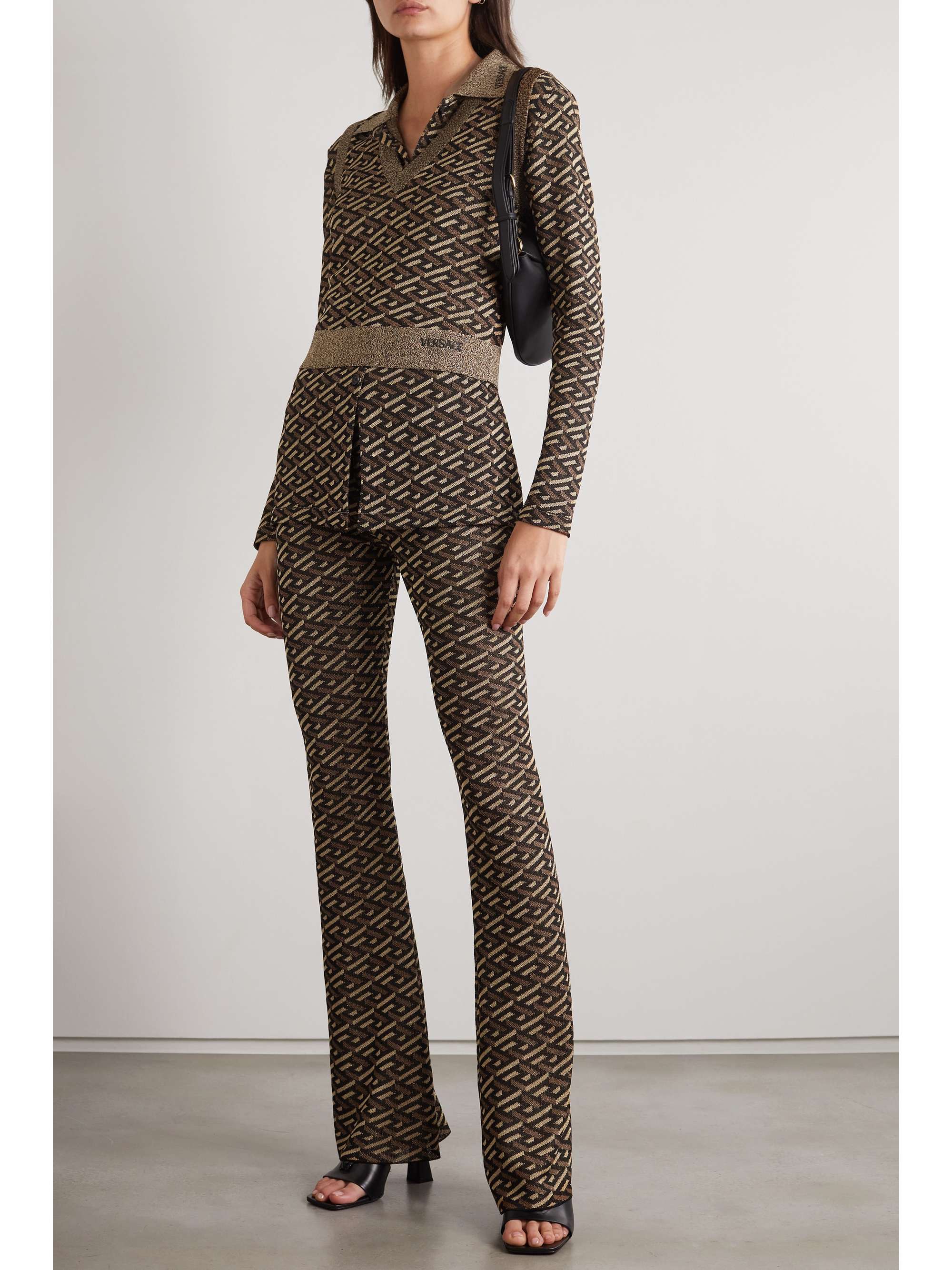 VERSACE Embroidered metallic jacquard-knit tank