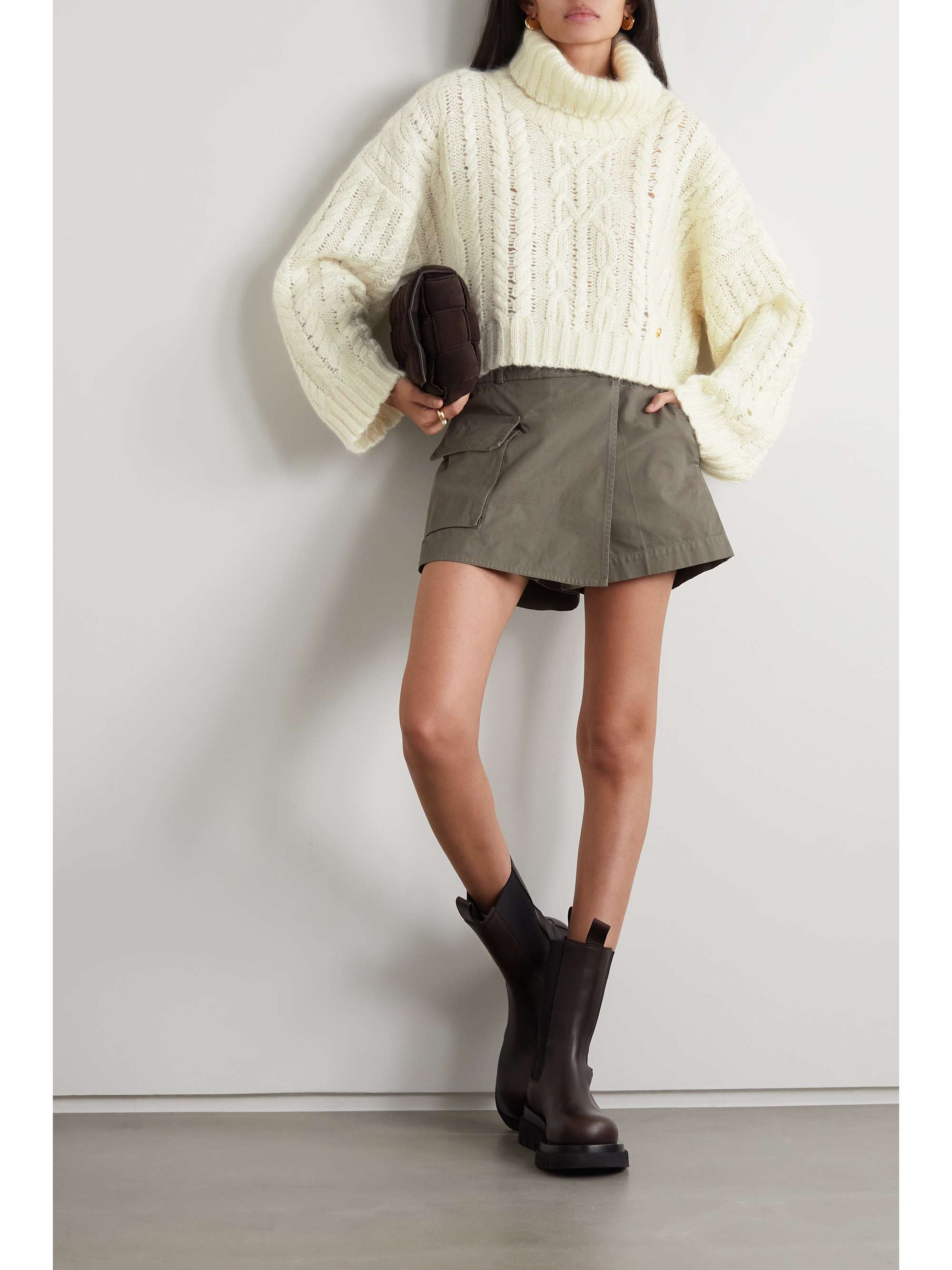 Cropped cable-knit turtleneck sweater