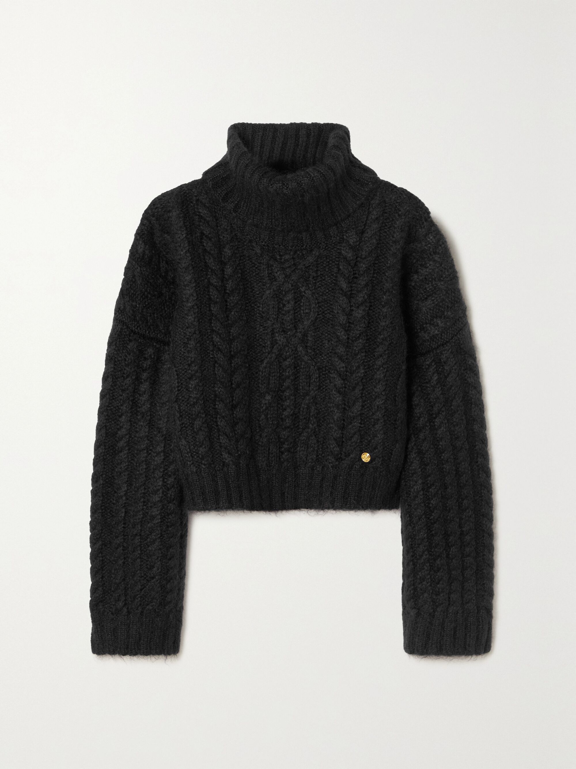 black cable turtleneck sweater
