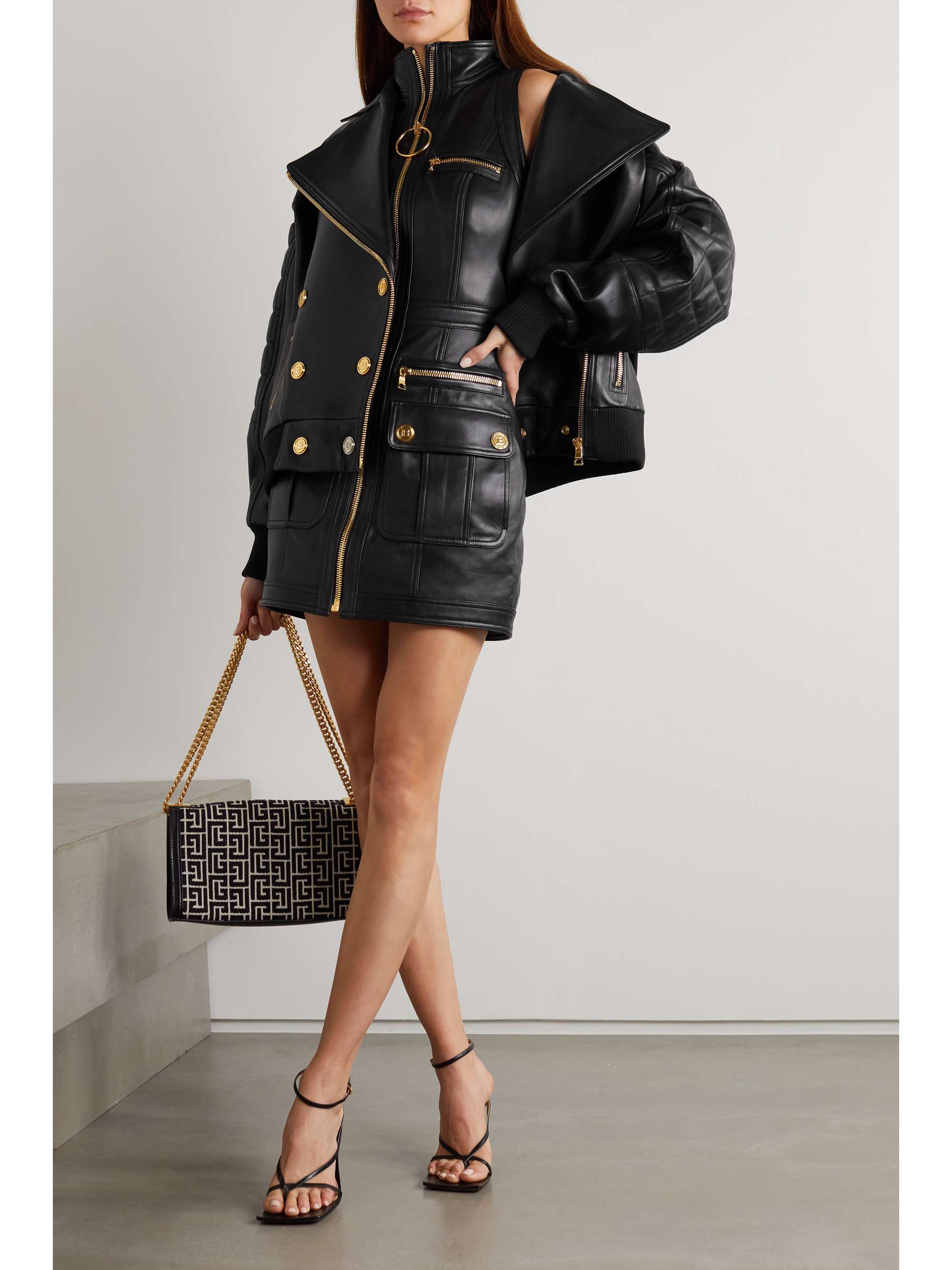 balmain leather bomber jacket