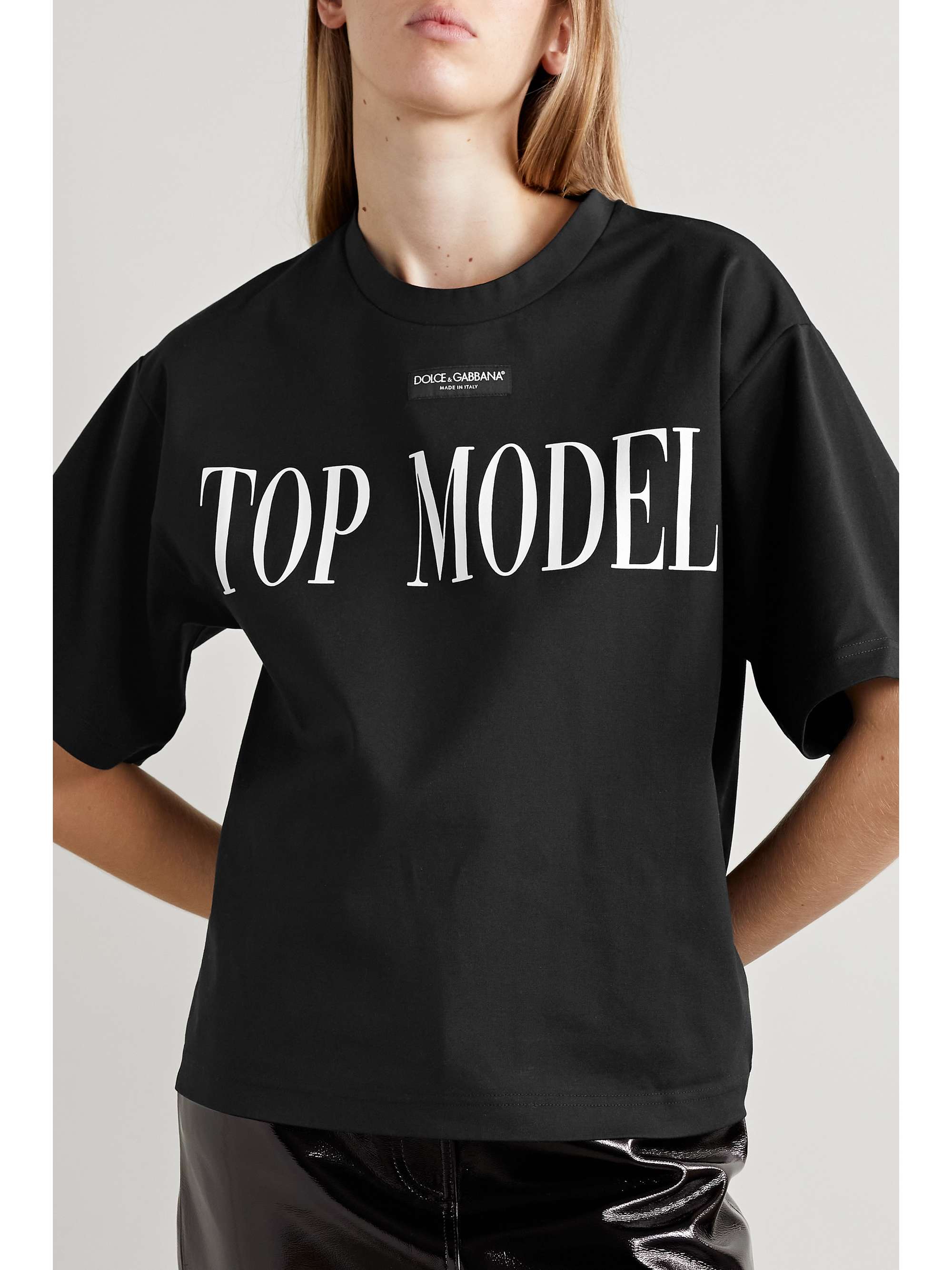 DOLCE&GABBANA Appliquéd printed cotton-blend jersey T-shirt