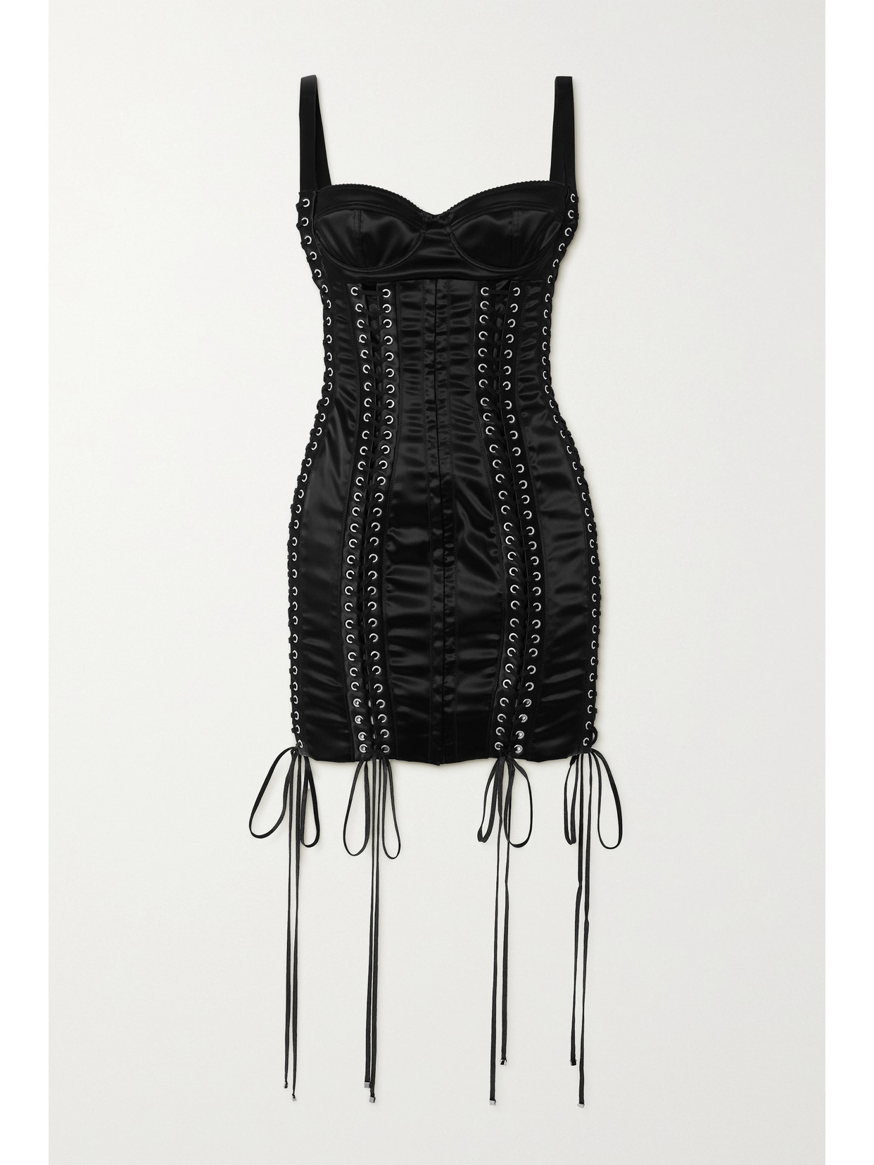 Dolce & Gabbana Laced Bustier-bodice Satin Mini Dress In Black