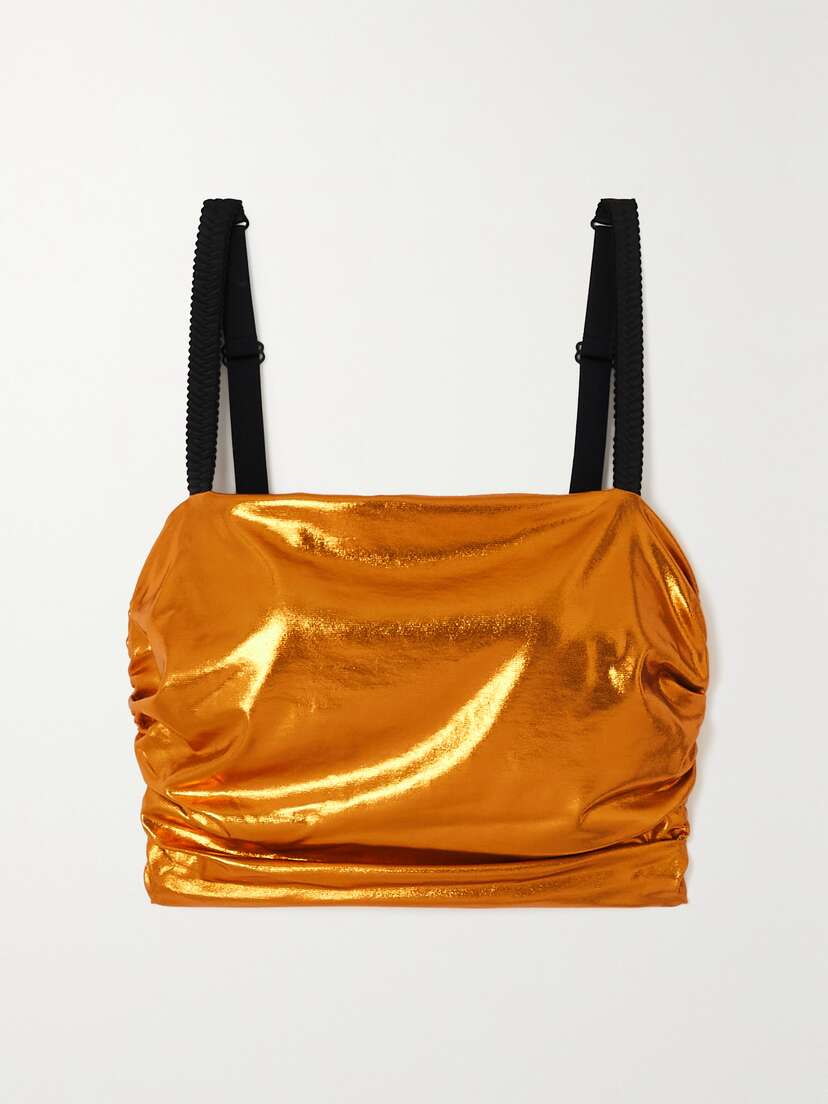 Dolce & Gabbana Cropped Ruched Stretch-lamé Top