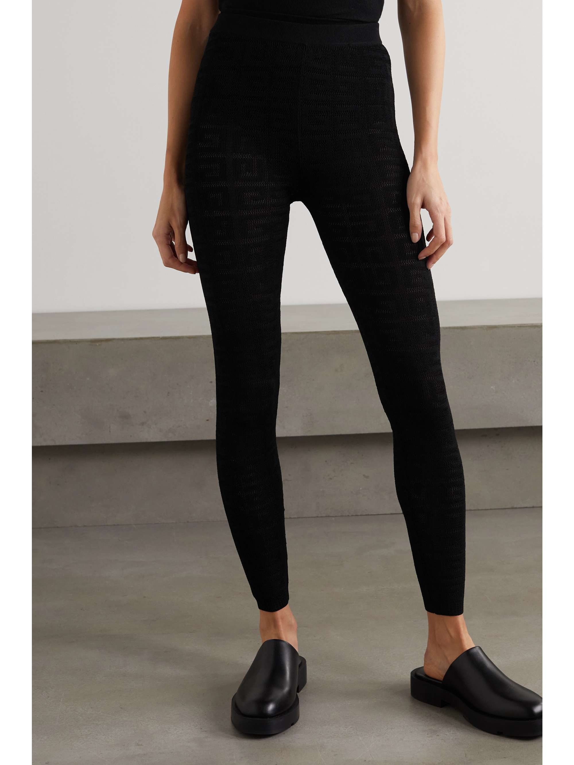 Black Pointelle stretch-knit leggings | GIVENCHY | NET-A-PORTER