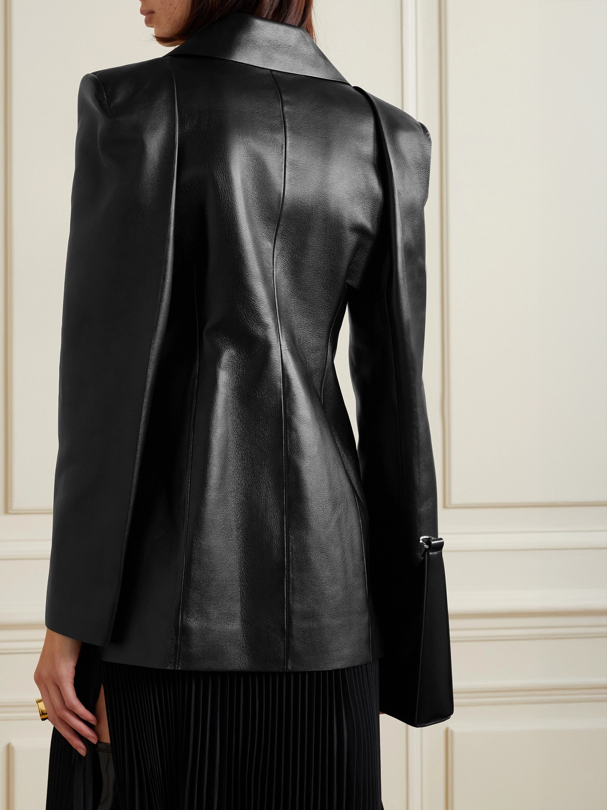 Shop Givenchy Cutout Leather Blazer In Black