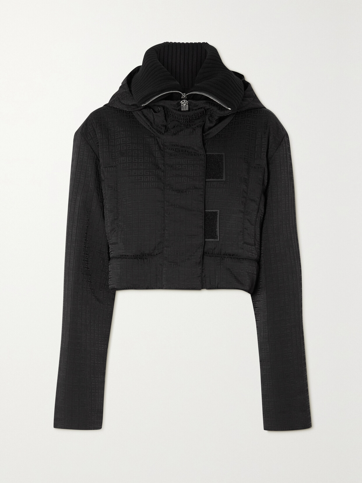 Givenchy Cropped Padded Wool Blend-trimmed Shell-jacquard Hooded Jacket - Black