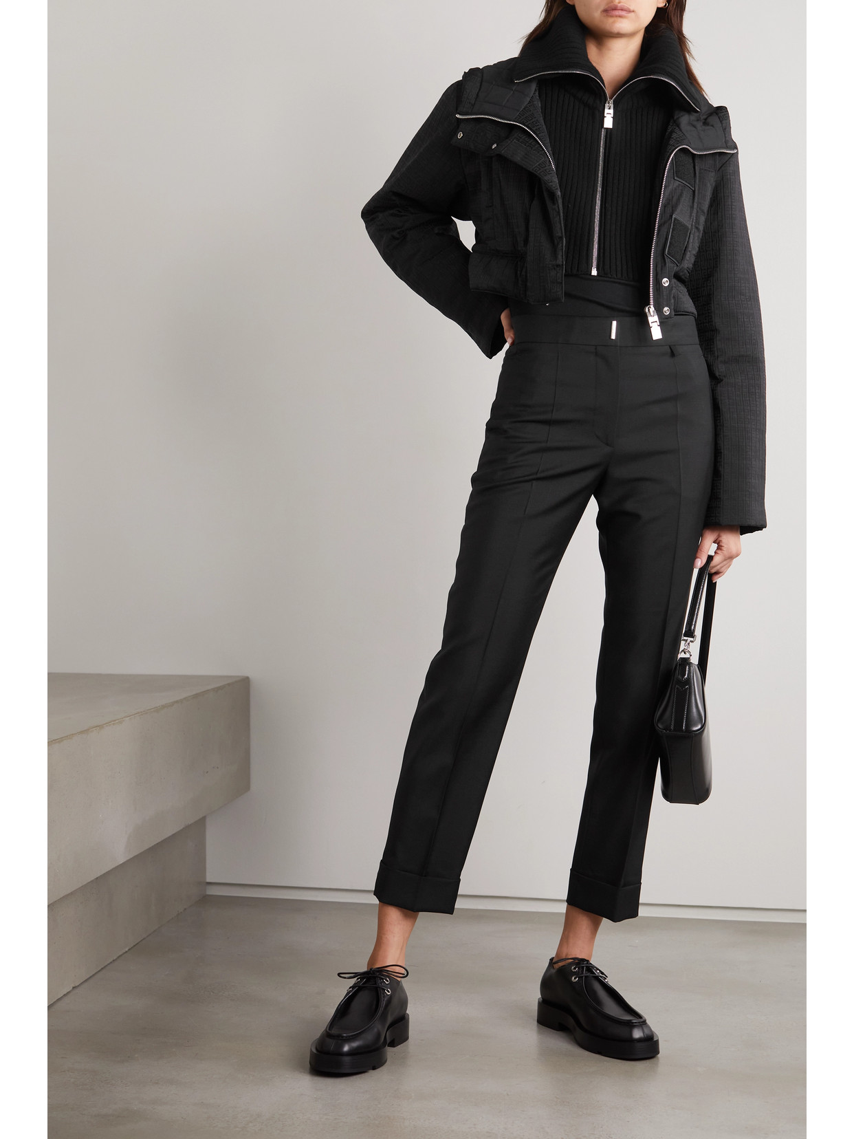 Cropped Padded Wool Blend-Trimmed Shell-Jacquard Hooded Jacket