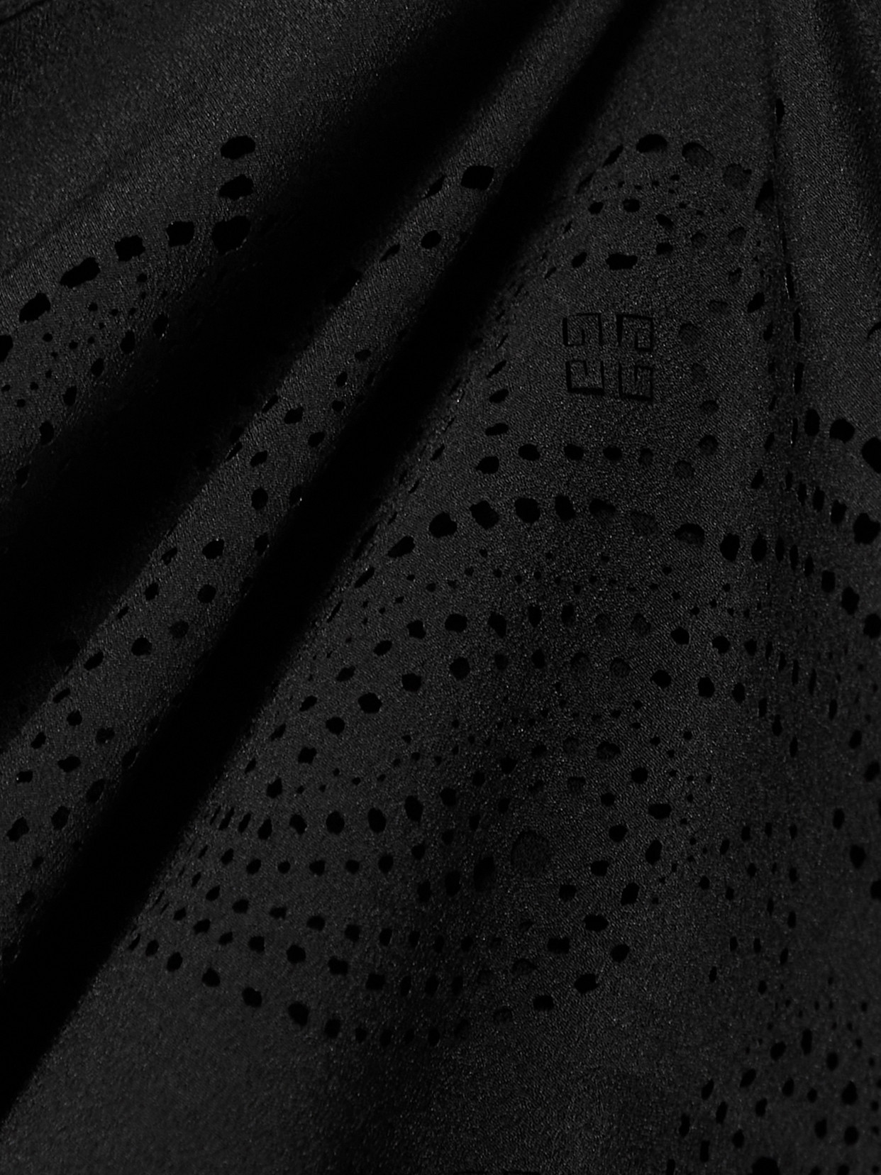 Givenchy One-shoulder Draped Perforated Crepe And Ribbed-knit Top In Black