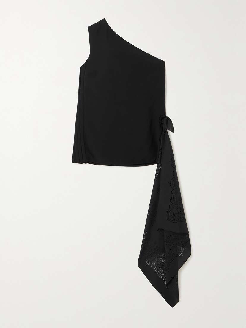 Givenchy One-shoulder Draped Perforated Crepe And Ribbed-knit Top