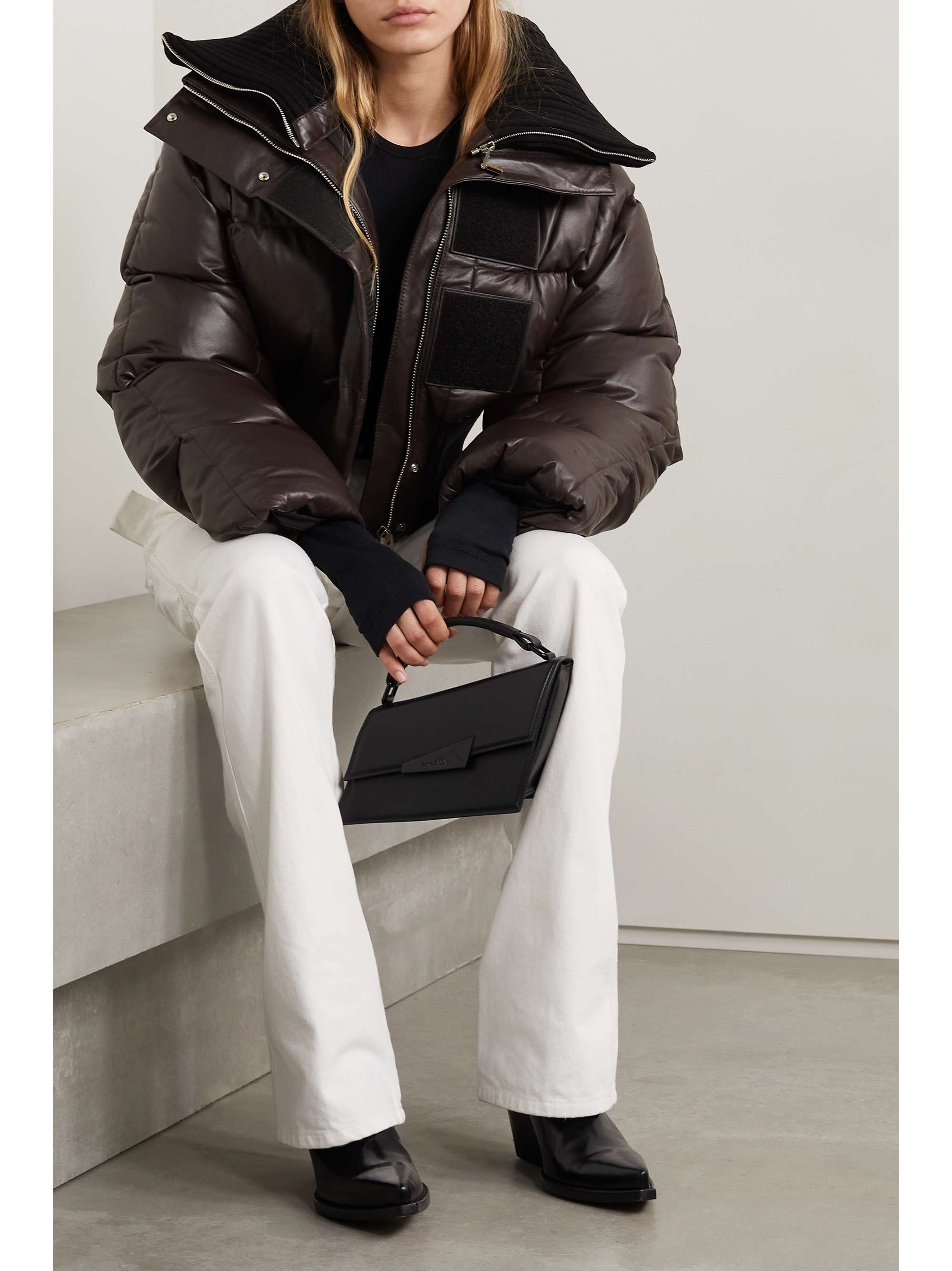 GIVENCHY Cropped wool-blend trimmed quilted down leather jacket