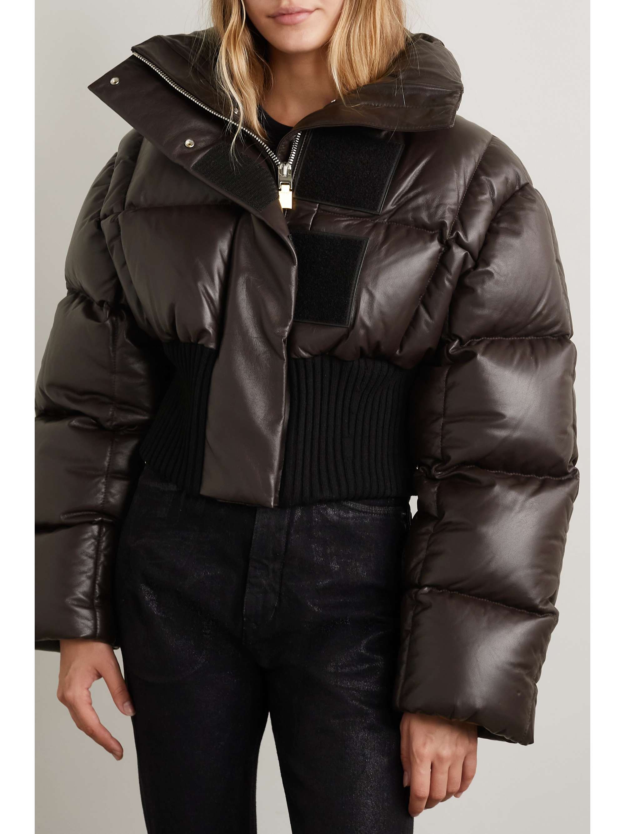 GIVENCHY Cropped wool-blend trimmed quilted down leather jacket