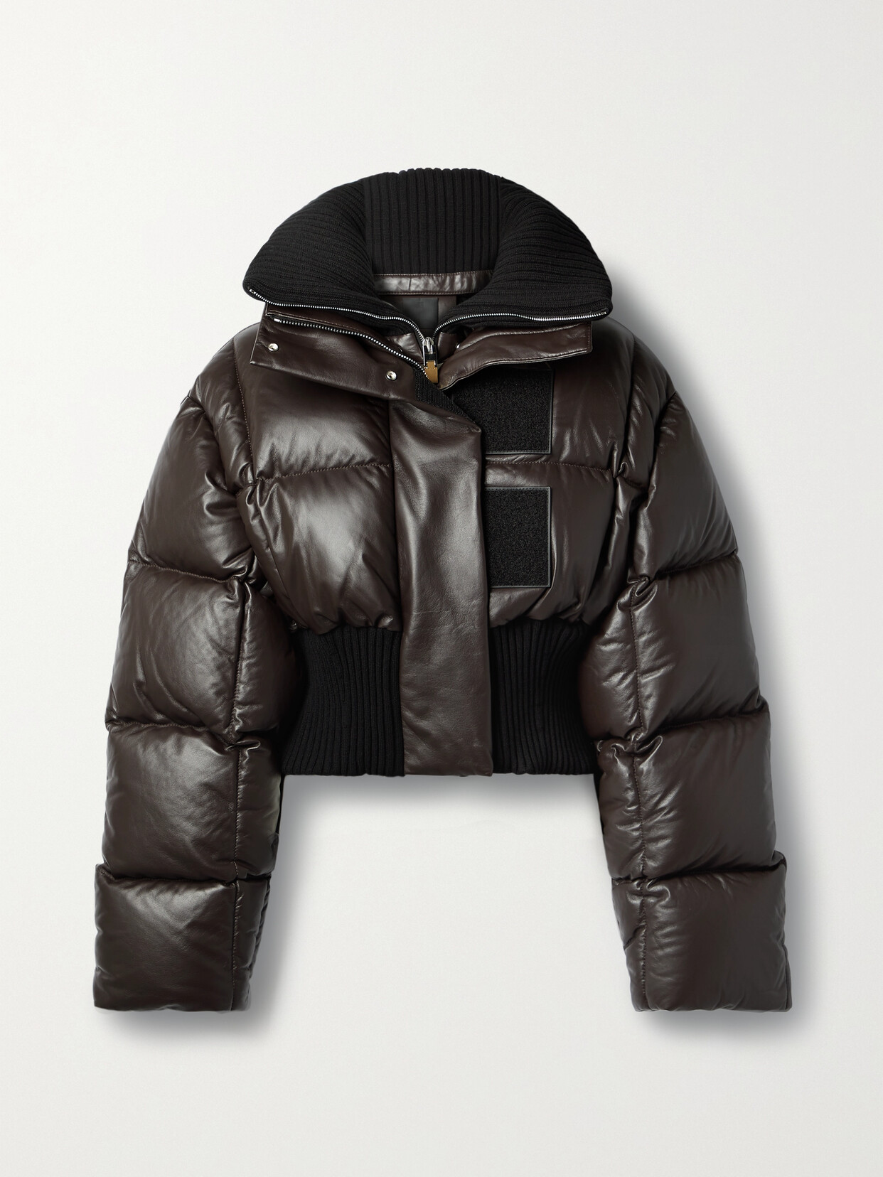 GIVENCHY CROPPED WOOL-BLEND TRIMMED QUILTED DOWN LEATHER JACKET