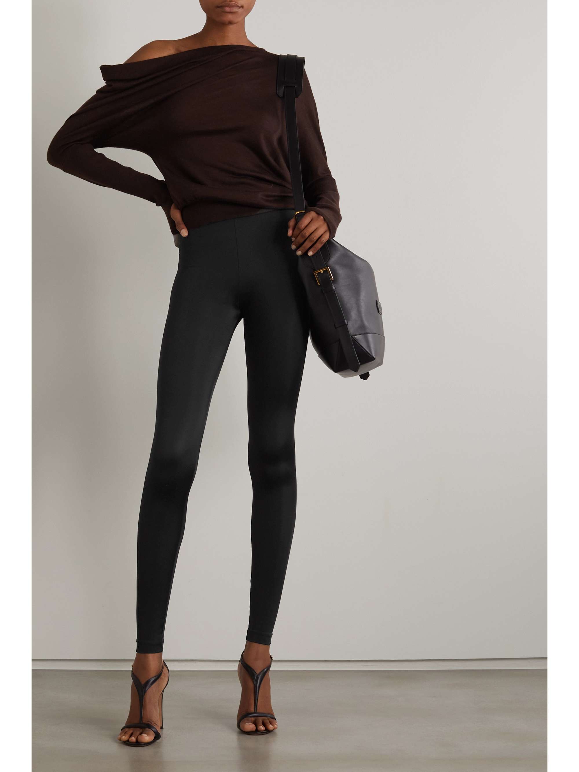 Black Jacquard-trimmed stretch-jersey 