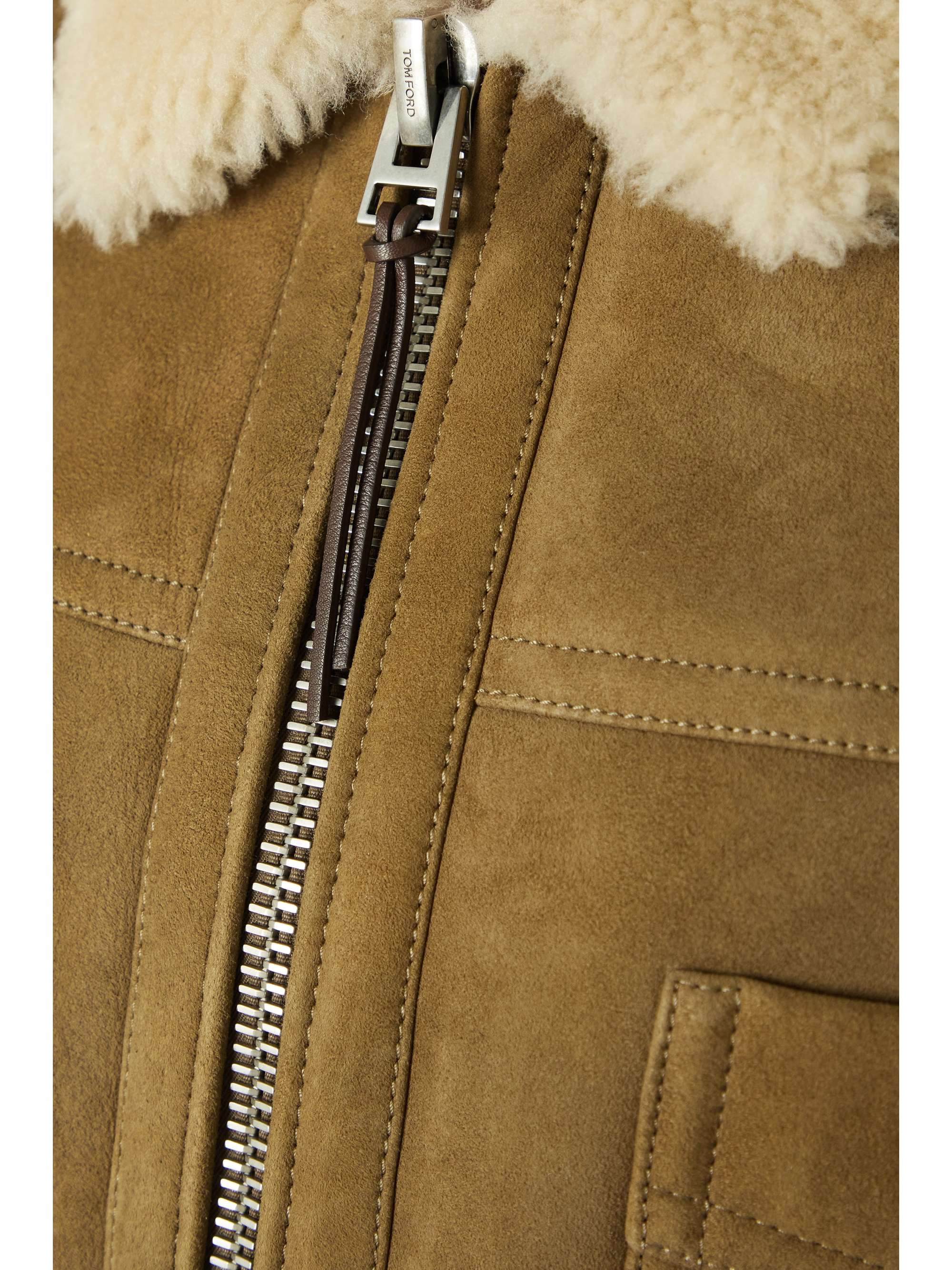 Camel Shearling-trimmed suede jacket 