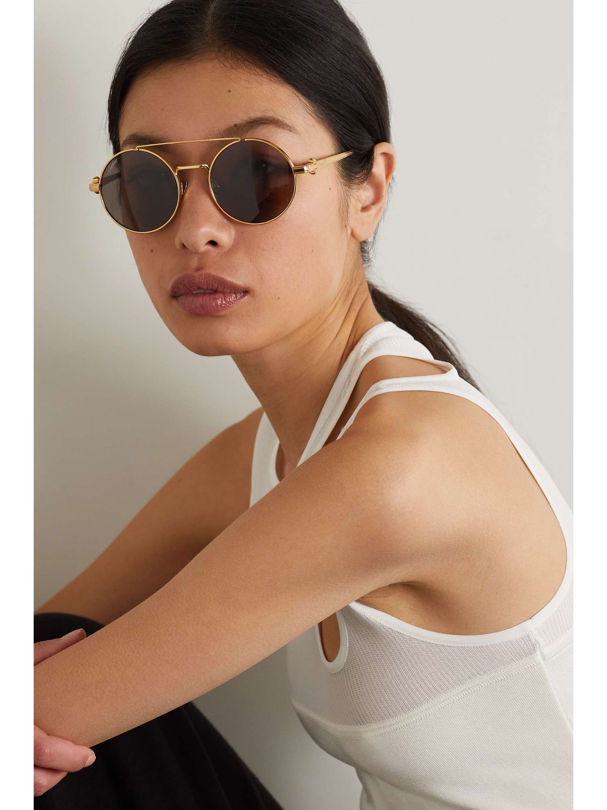 CARTIER EYEWEAR Pasha de Cartier round-frame gold-tone sunglasses
