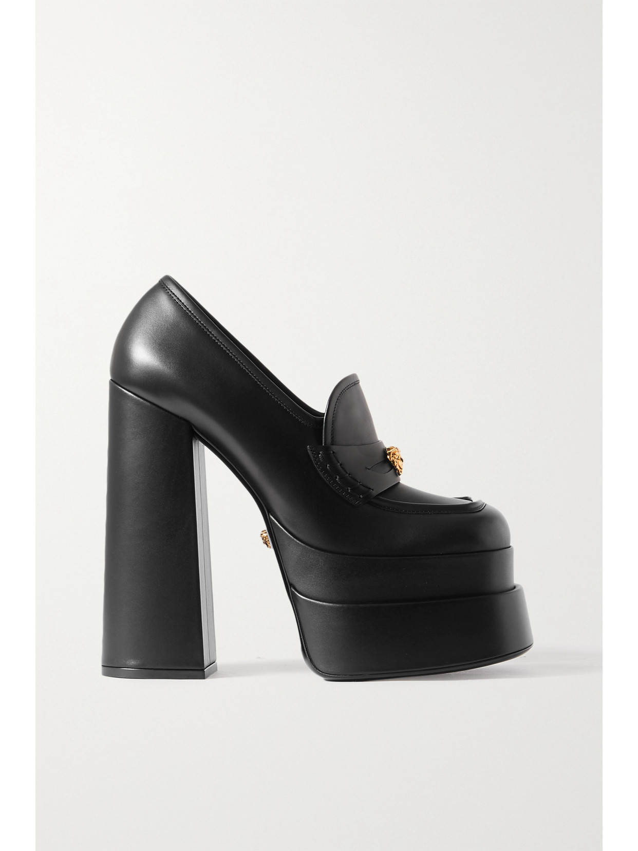 Versace leather platform block heel loafers Clearance