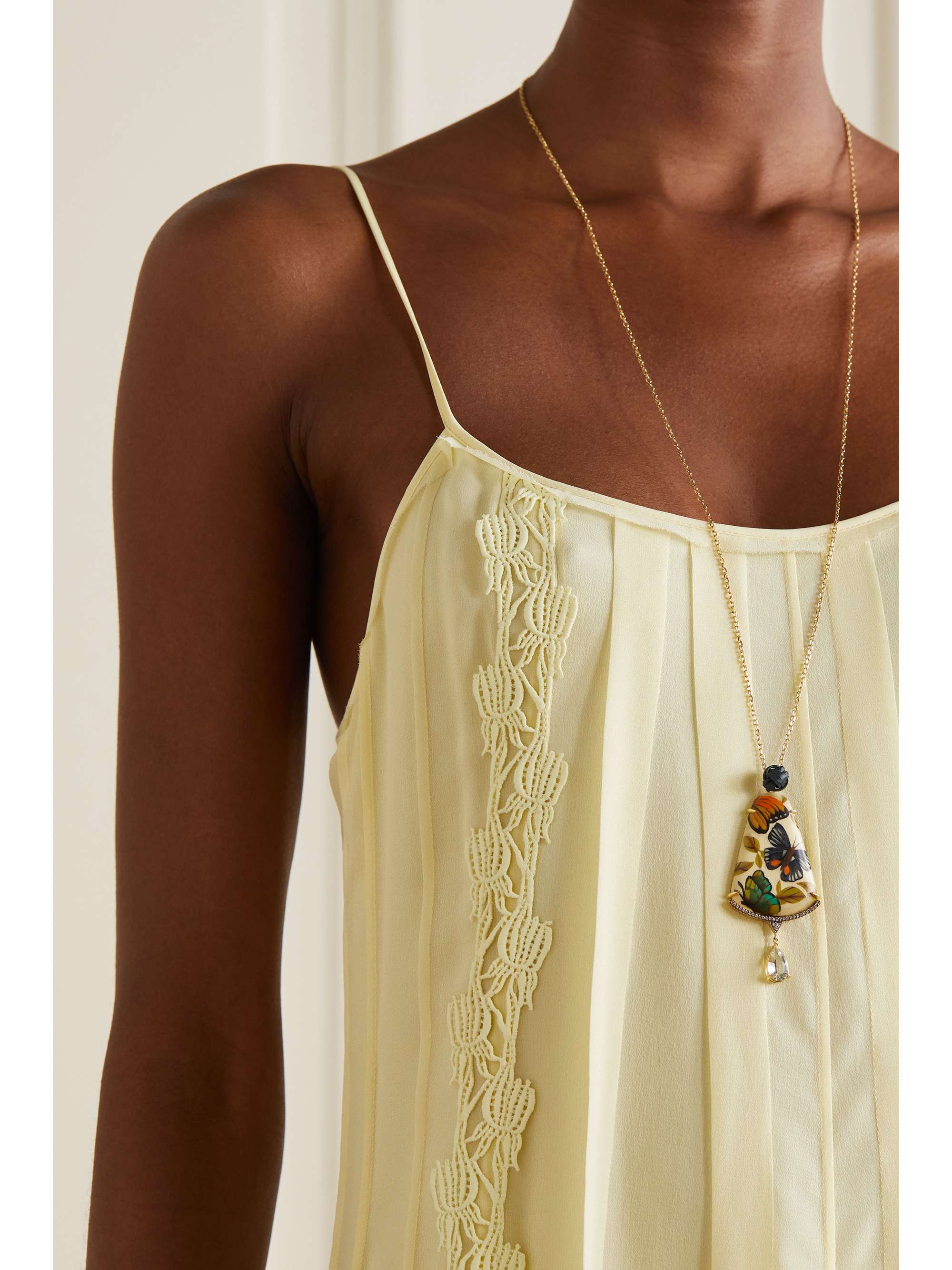 SILVIA FURMANOVICH Marquetry 18-karat gold, bamboo, prasiolite and diamond necklace