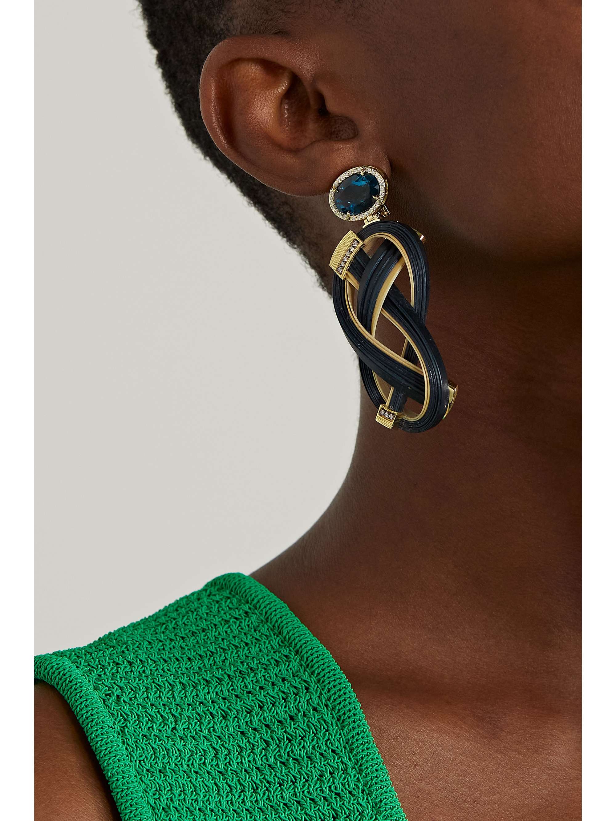 SILVIA FURMANOVICH 18-karat gold, bamboo, topaz and diamond earrings