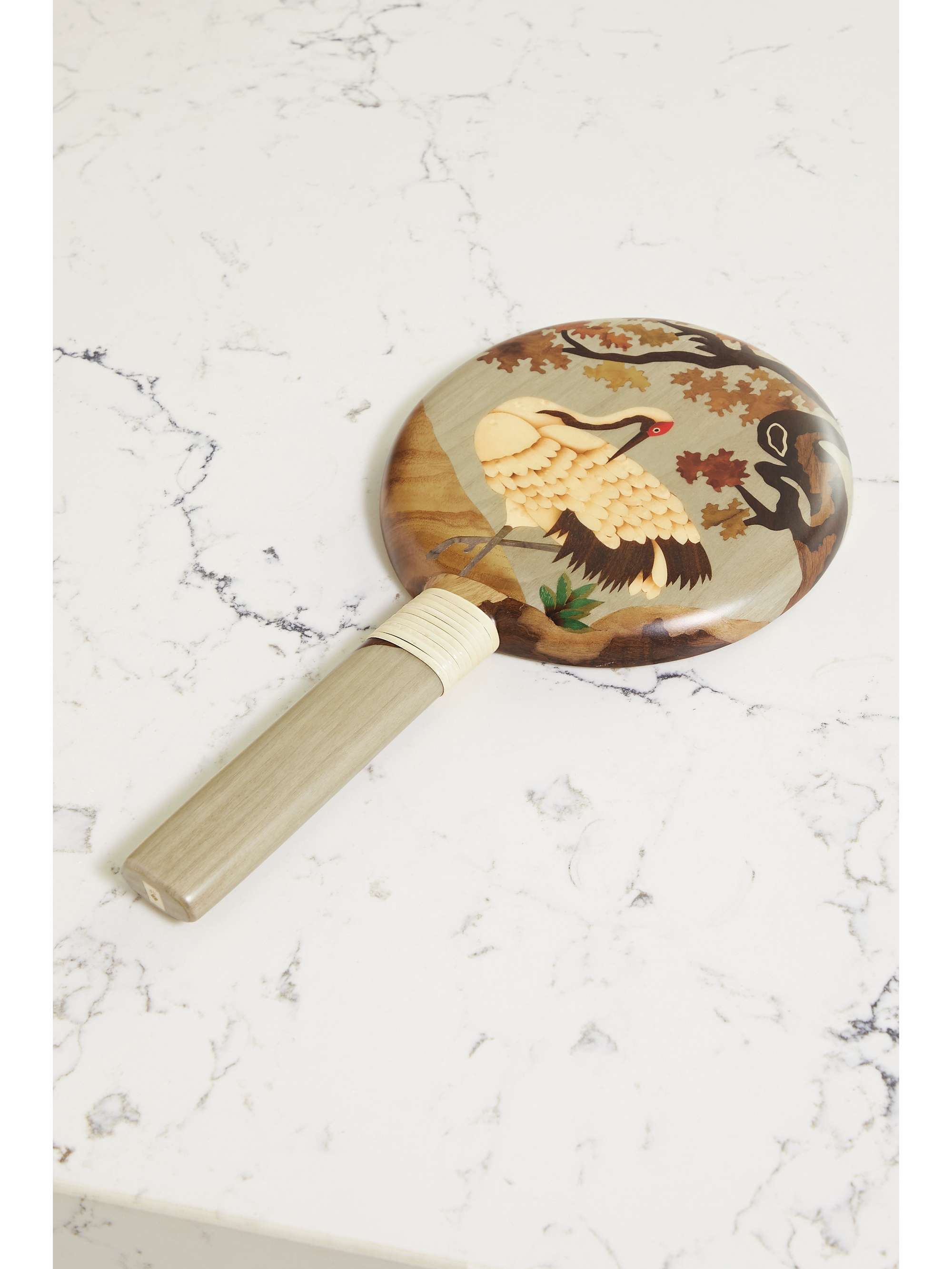 Gray Marquetry wood and bamboo hand mirror SILVIA FURMANOVICH NETA