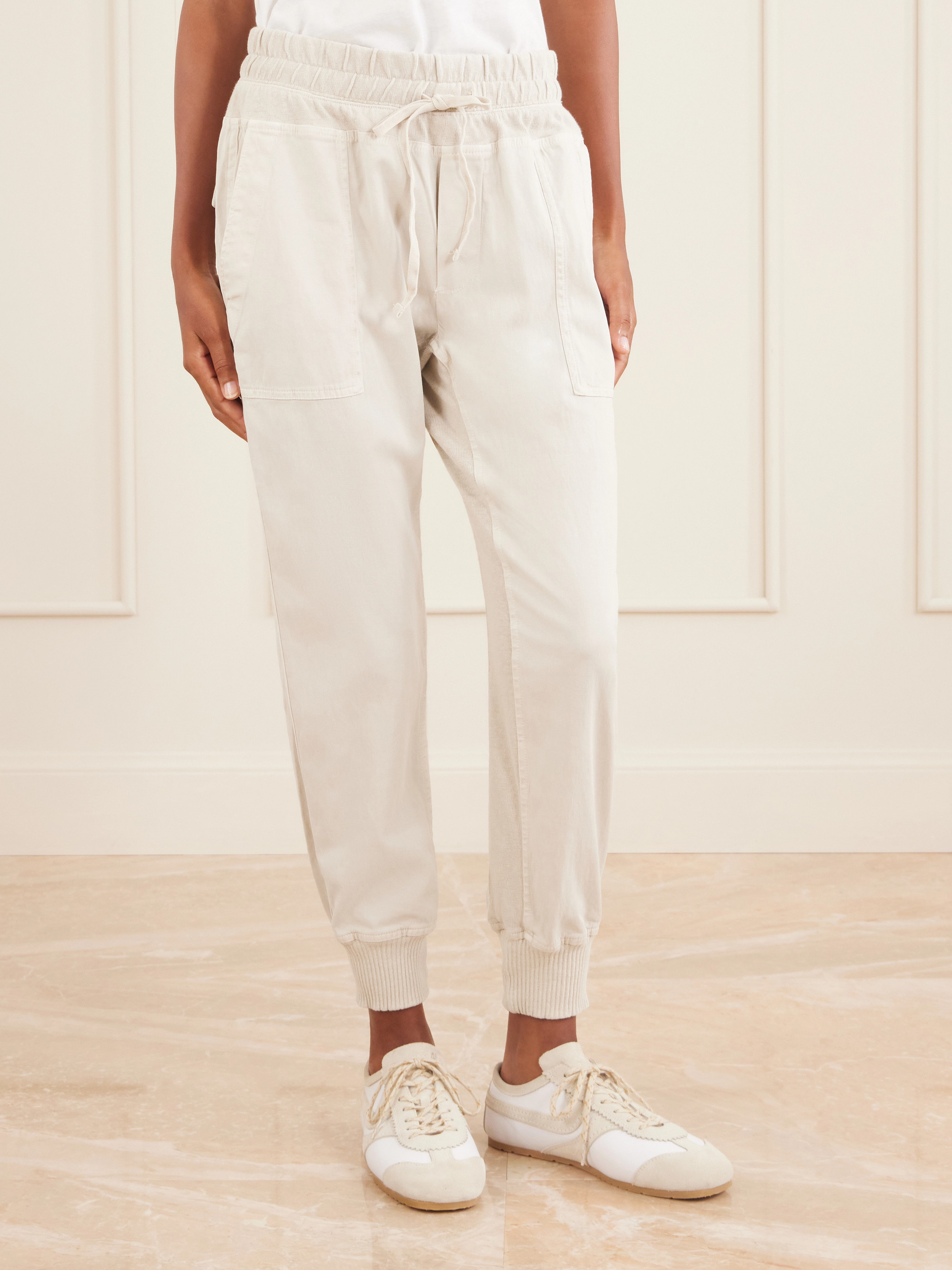 James Perse Cropped jersey-trimmed cotton-gabardine tapered pants