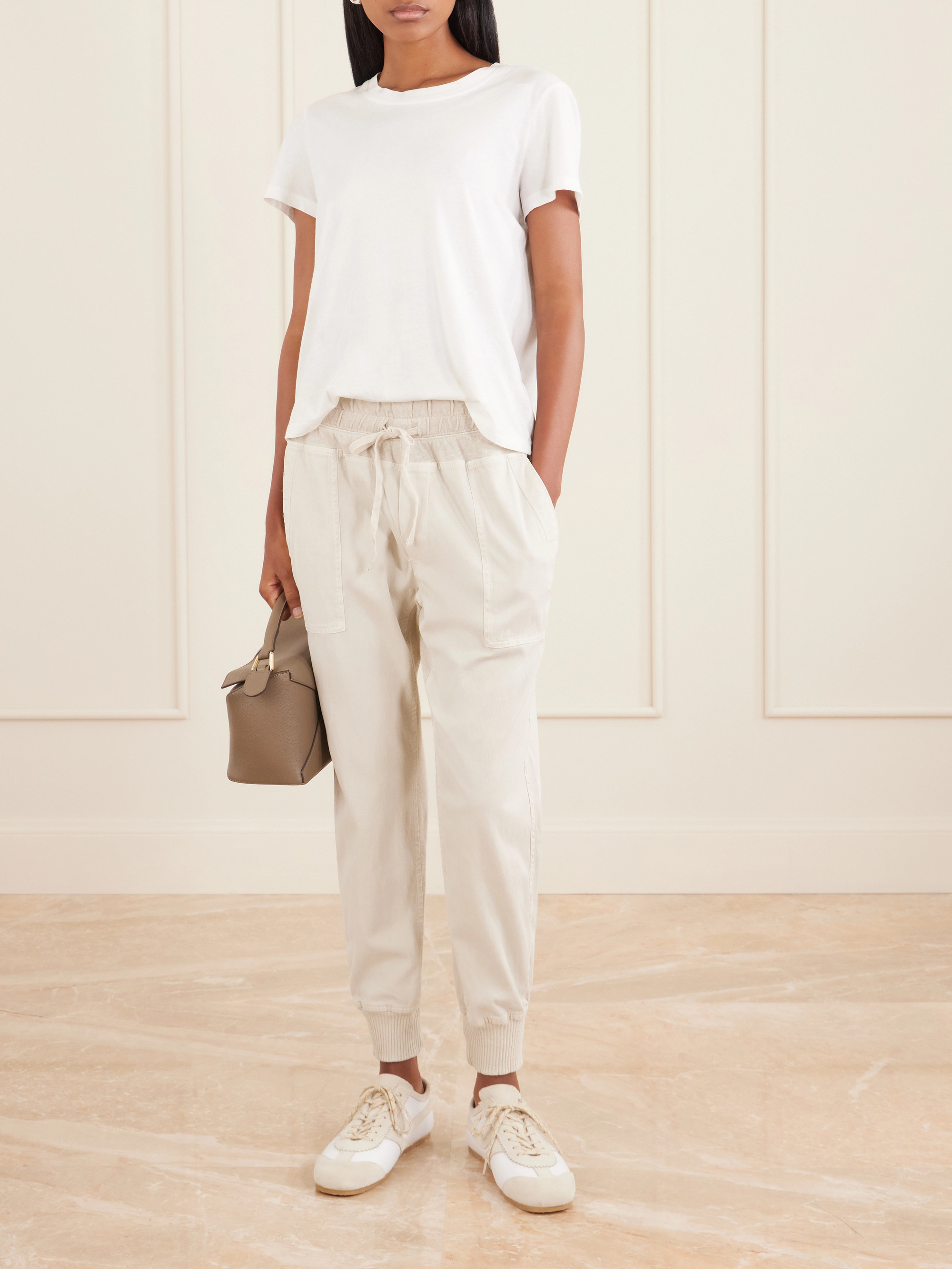 James Perse Cropped jersey-trimmed cotton-gabardine tapered pants
