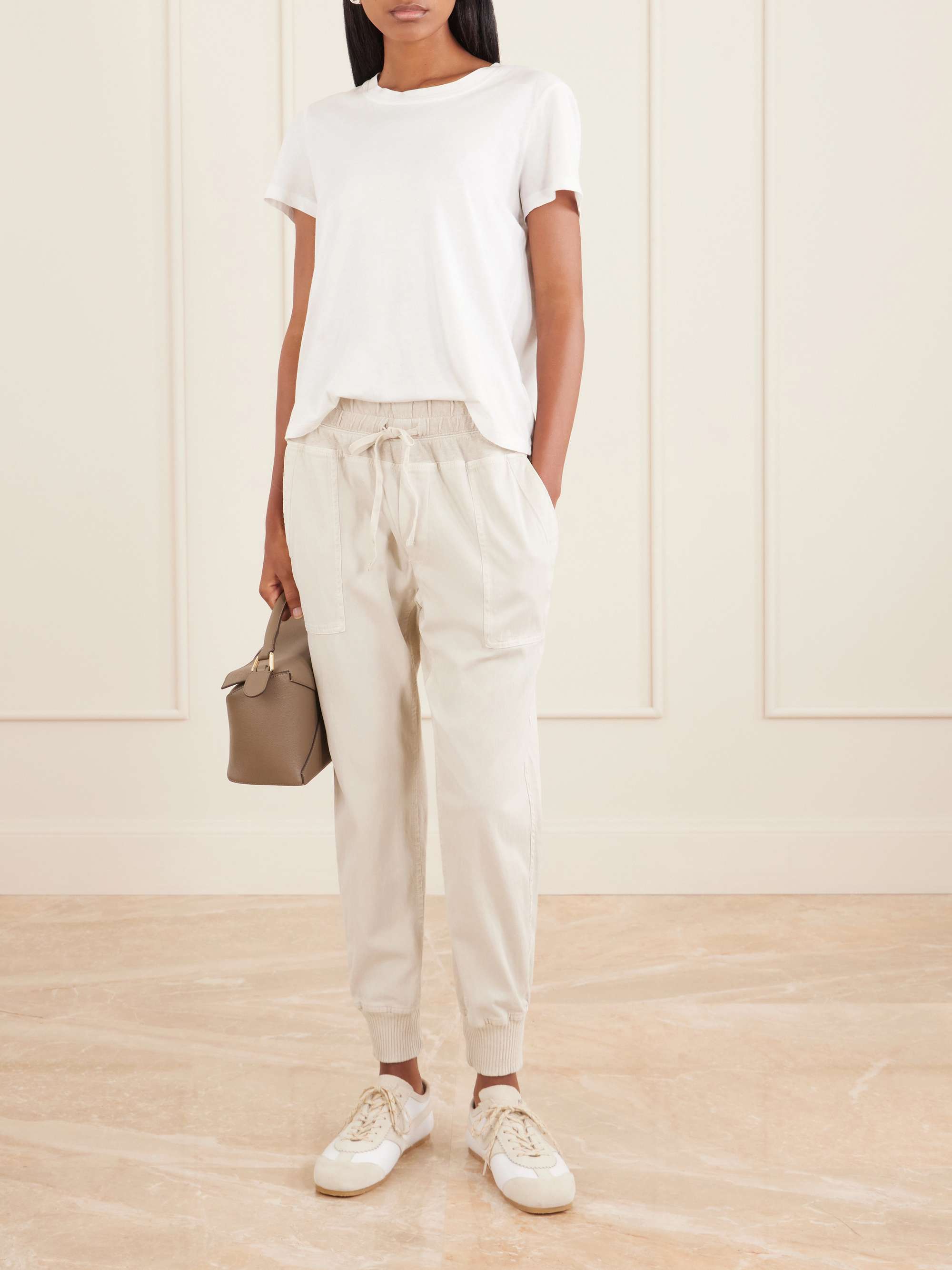 JAMES PERSE Jersey-trimmed cotton-twill track pants