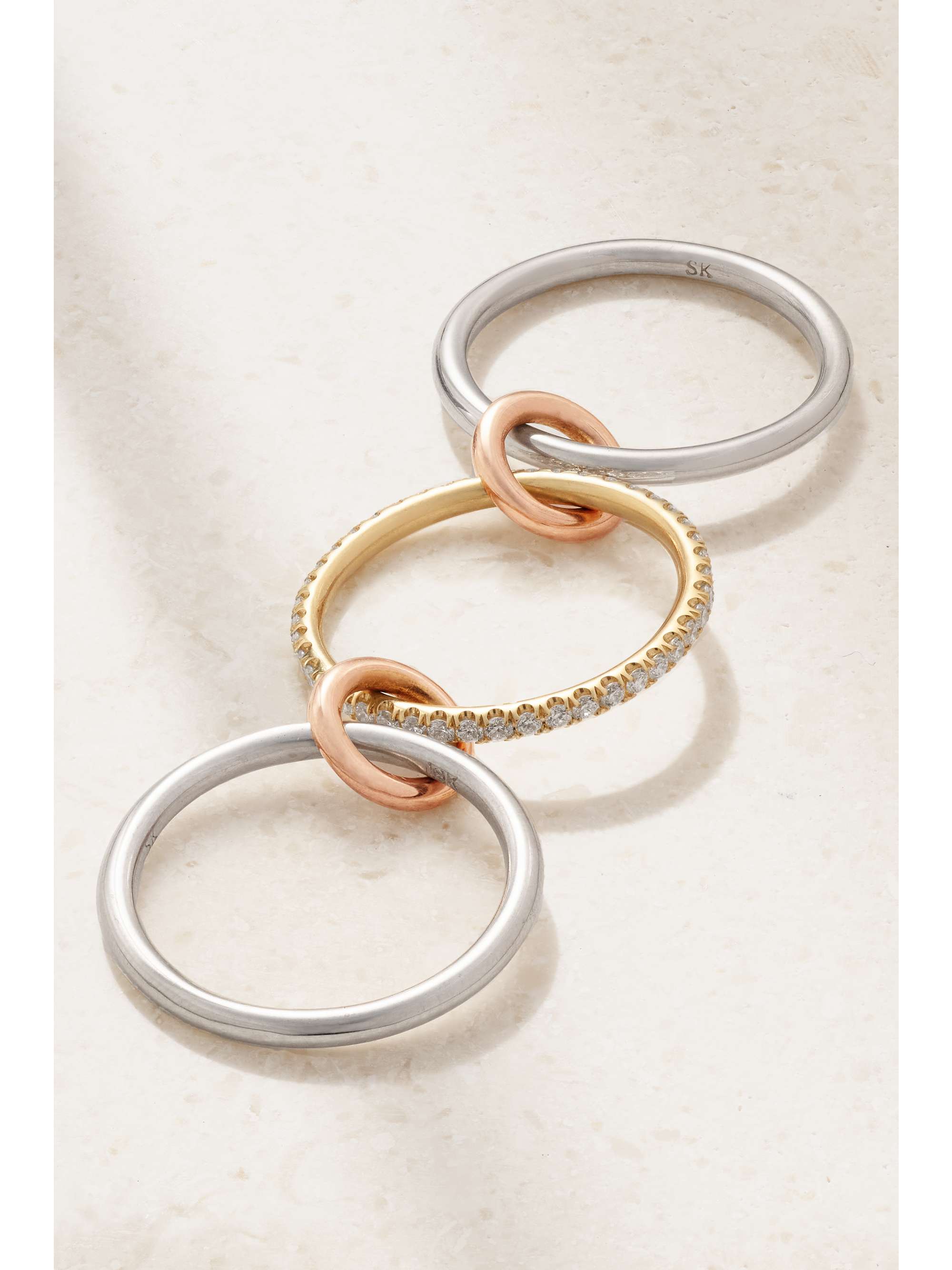 SPINELLI KILCOLLIN Sonny set of three 18-karat yellow and rose gold and diamond rings