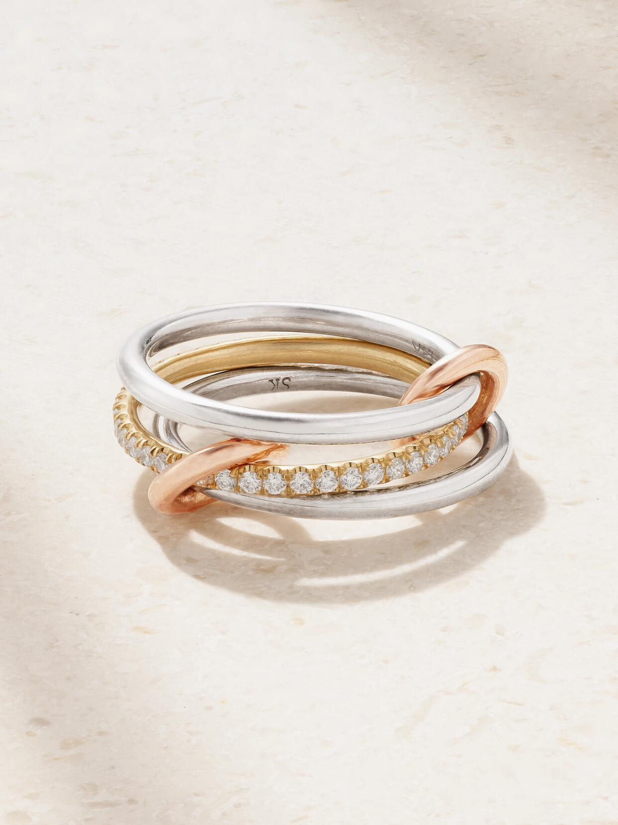 Spinelli Kilcollin - Sonny Mx Set Of Three 18-karat White, Yellow And Rose Gold And Diamond Rings - 7