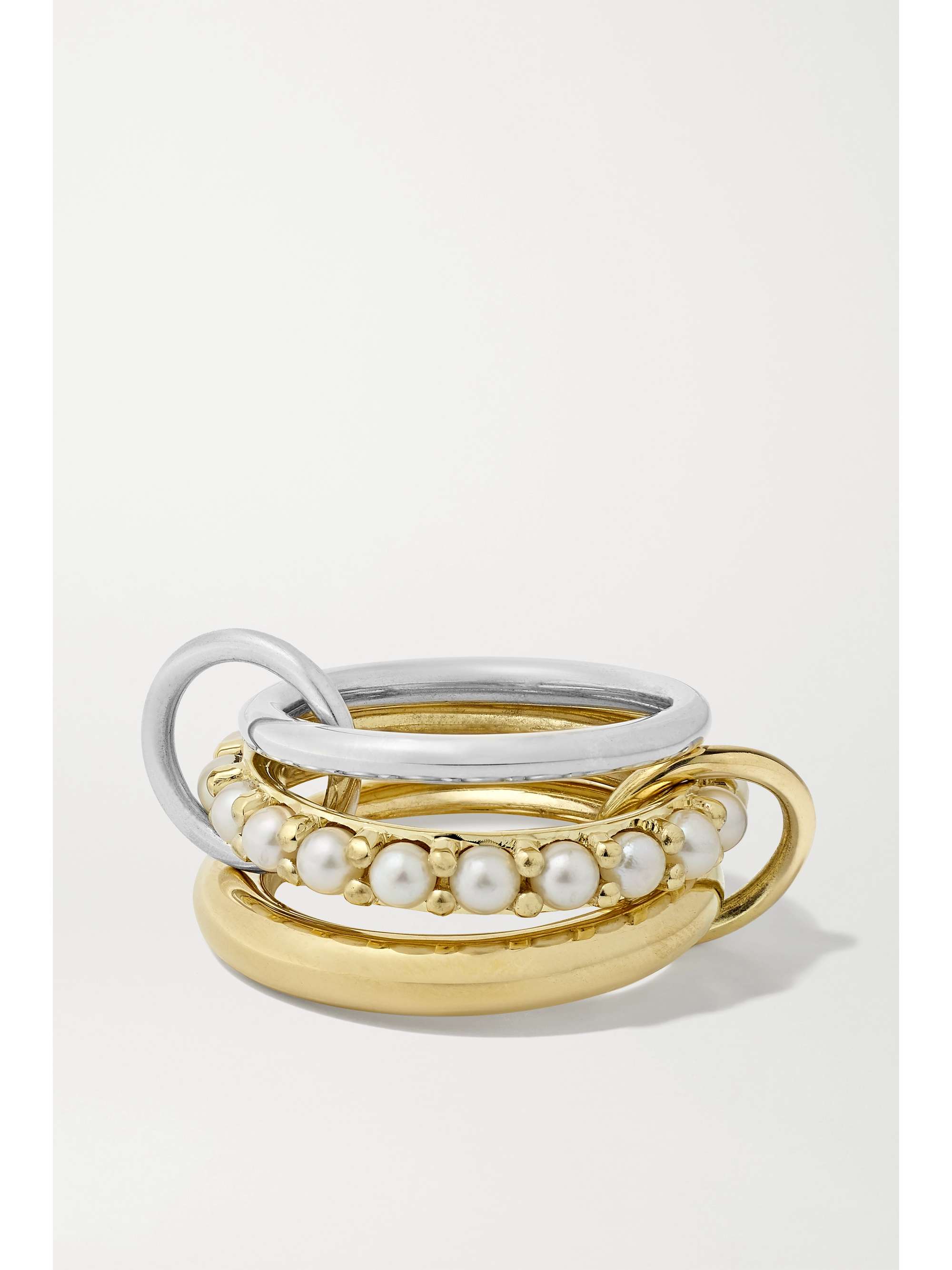 SPINELLI KILCOLLIN Set aus drei Ringen aus 18 Karat Gold und Sterlingsilber mit Perlen