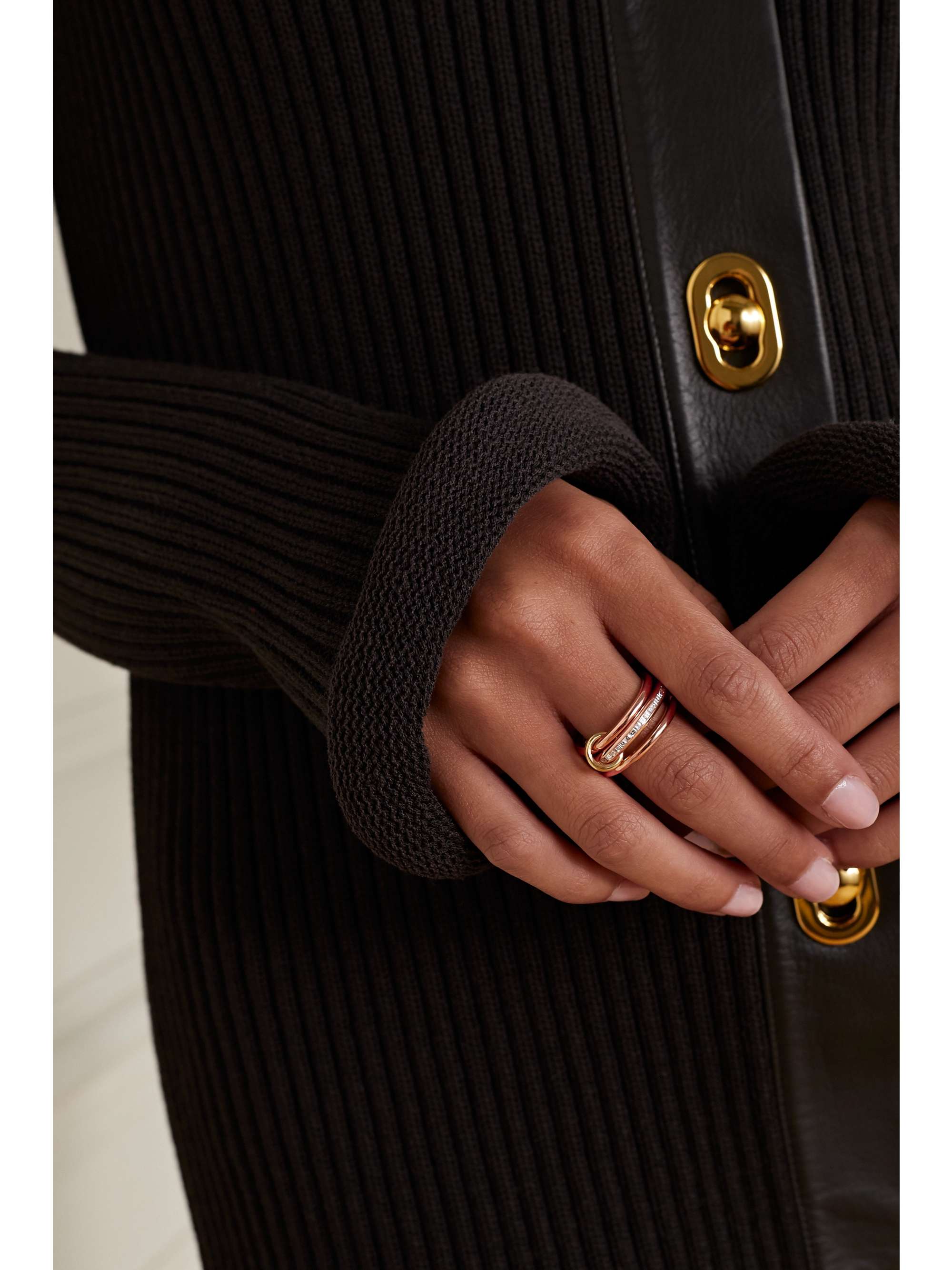 SPINELLI KILCOLLIN Gemini set of three 18-karat white, yellow and rose gold diamond rings