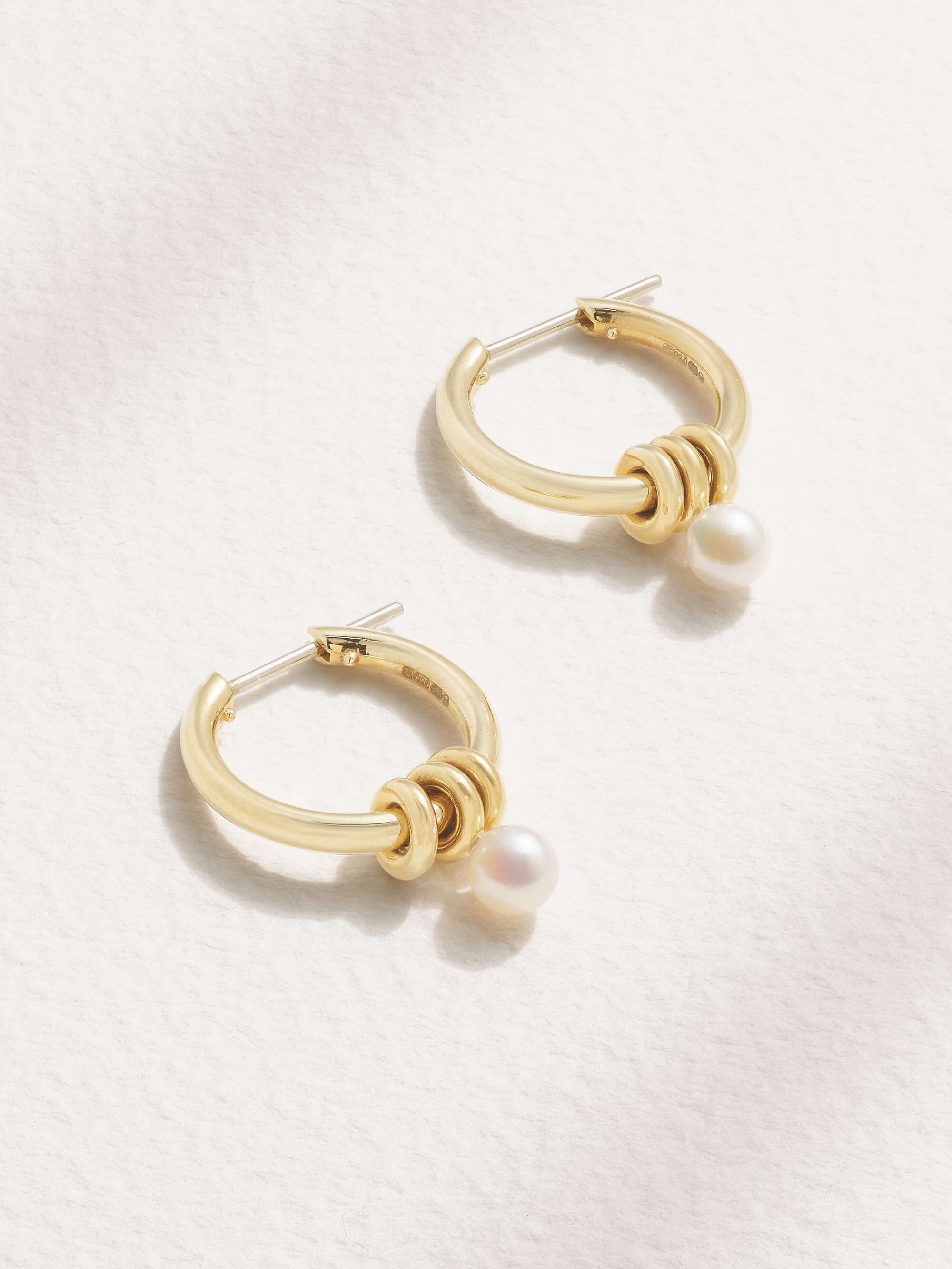 Ara 18-karat gold pearl hoop earrings