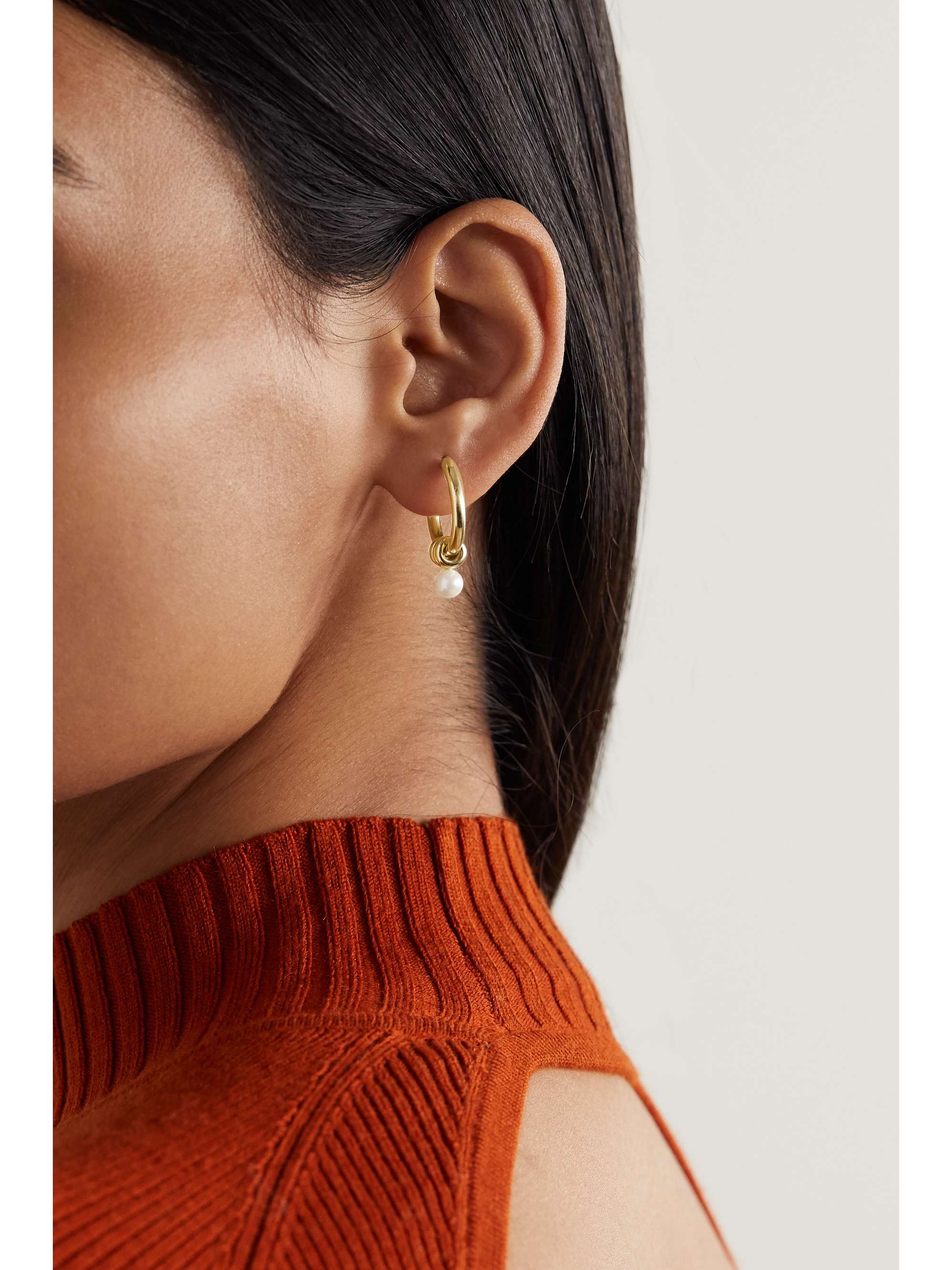 Ara 18-karat gold pearl hoop earrings