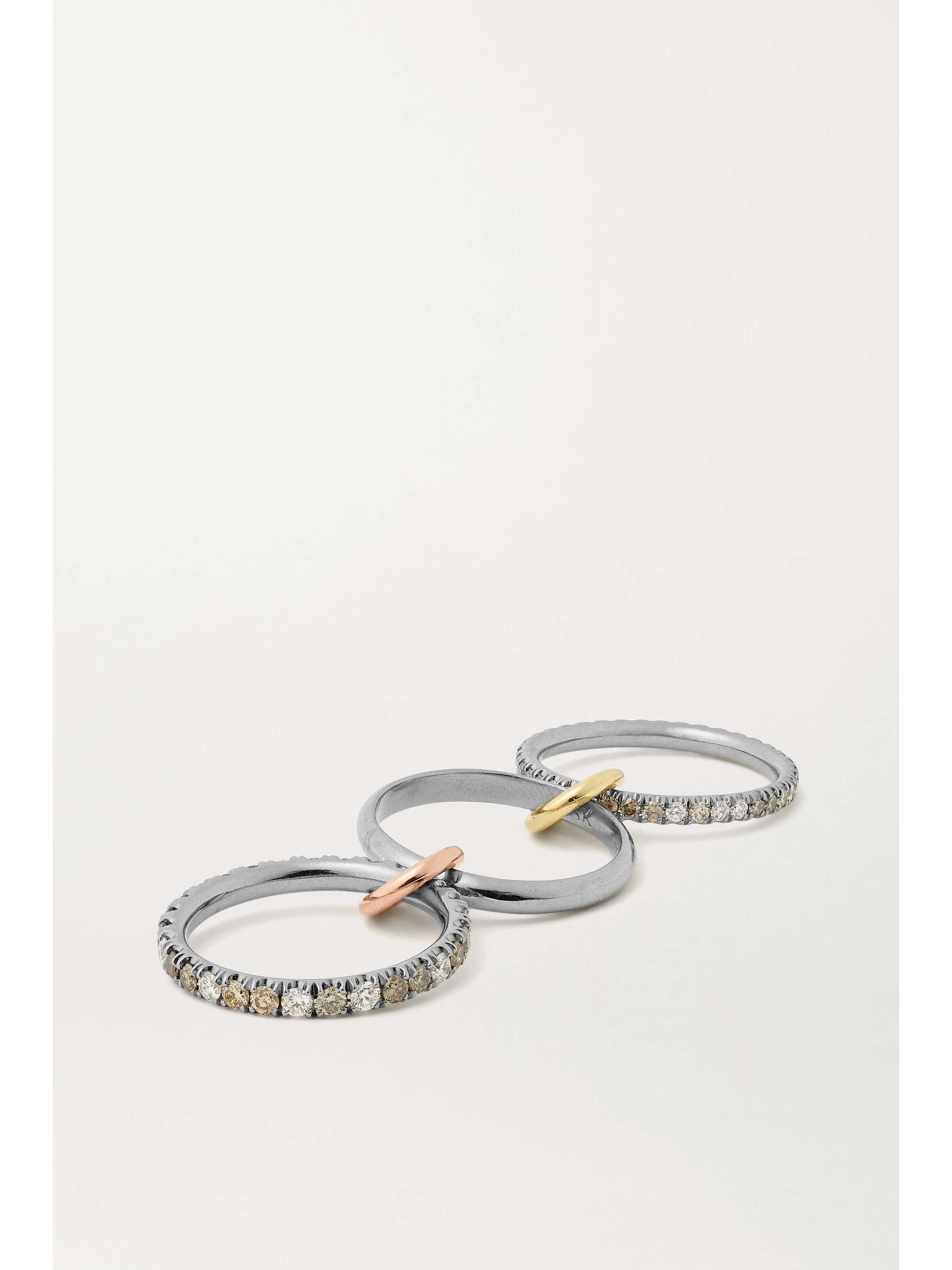 SPINELLI KILCOLLIN Scorpio Deux Set aus drei Ringen aus 18 Karat Gelb-, Rosé- und geschwärztem Gold mit Diamanten