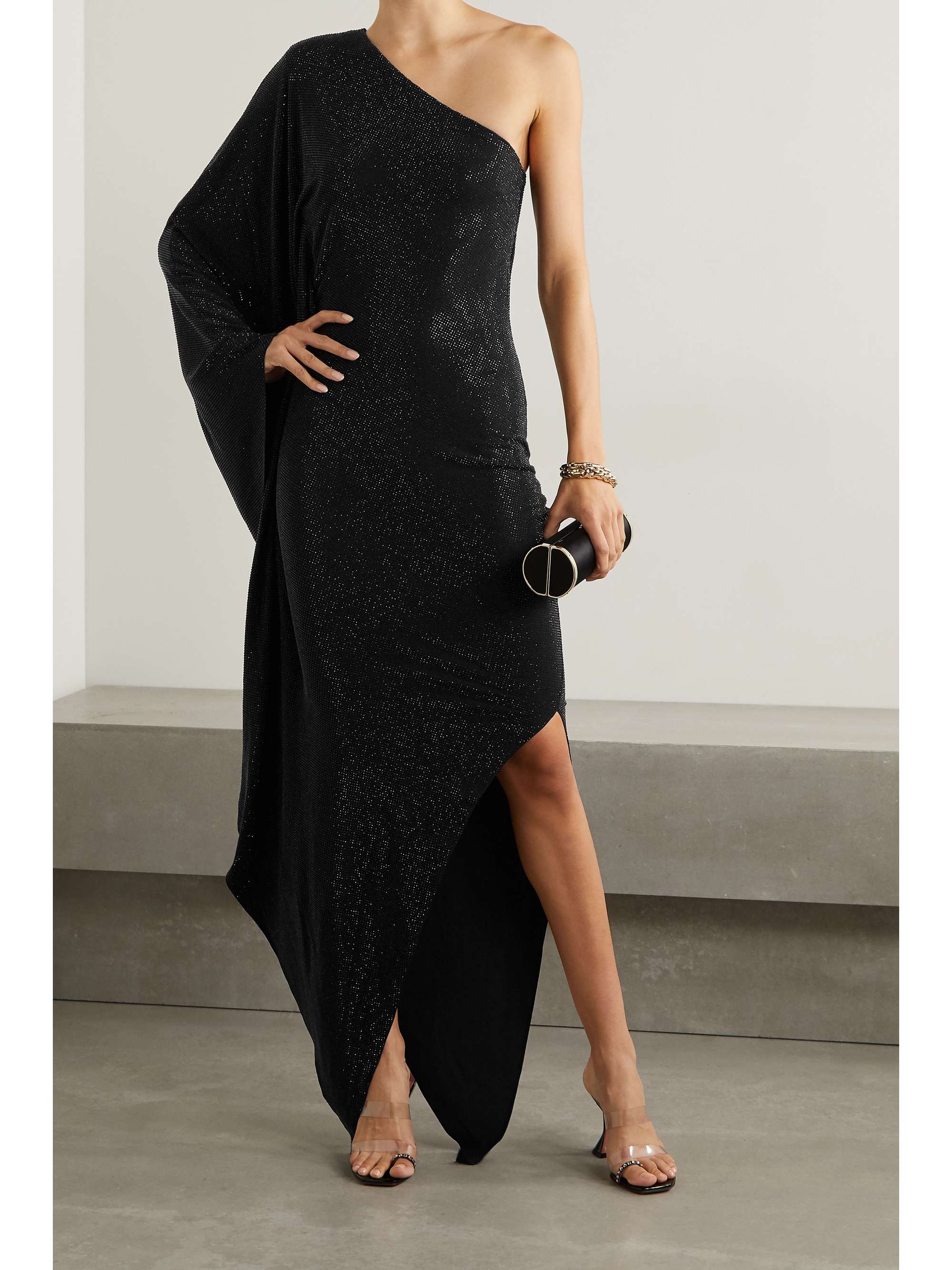 Black One-shoulder crystal-embellished 