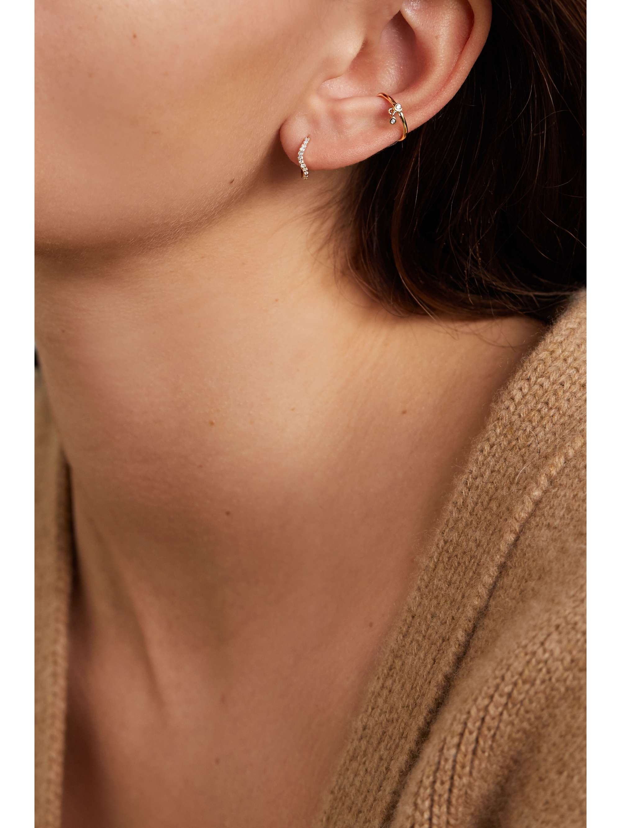 MARIA BLACK Wave Huggie gold, laboratory-grown diamond and sapphire earring