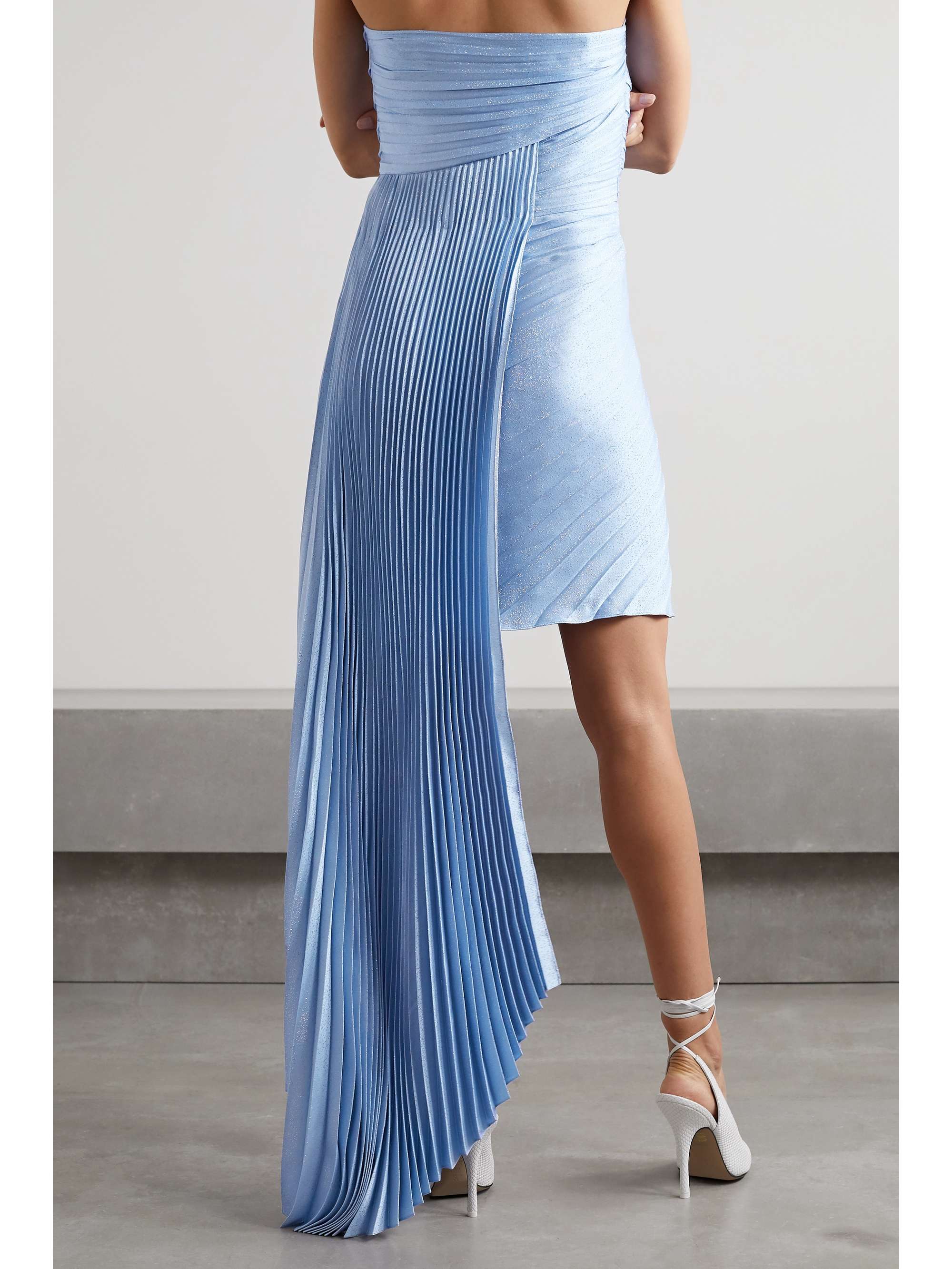 SEMSEM Draped pleated metallic silk-blend crepe mini dress