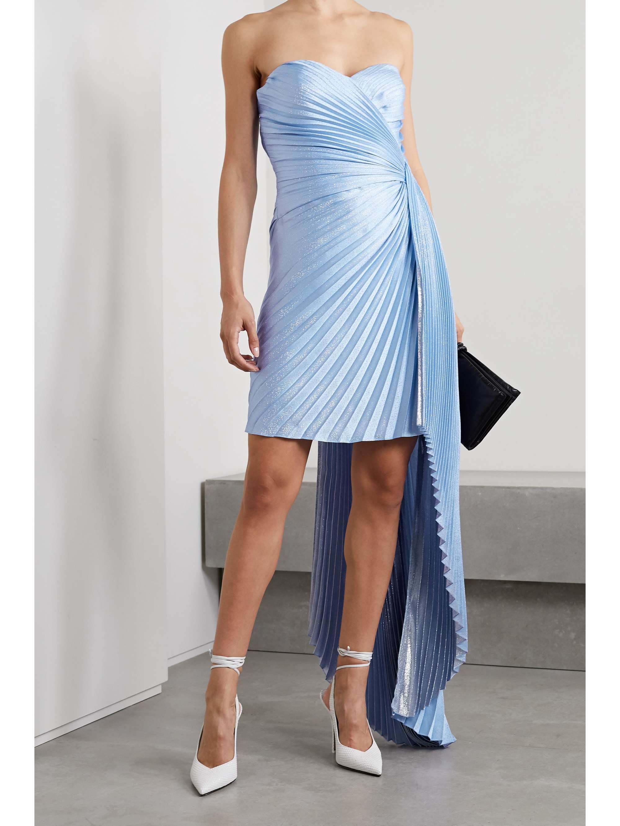 SEMSEM Draped pleated metallic silk-blend crepe mini dress