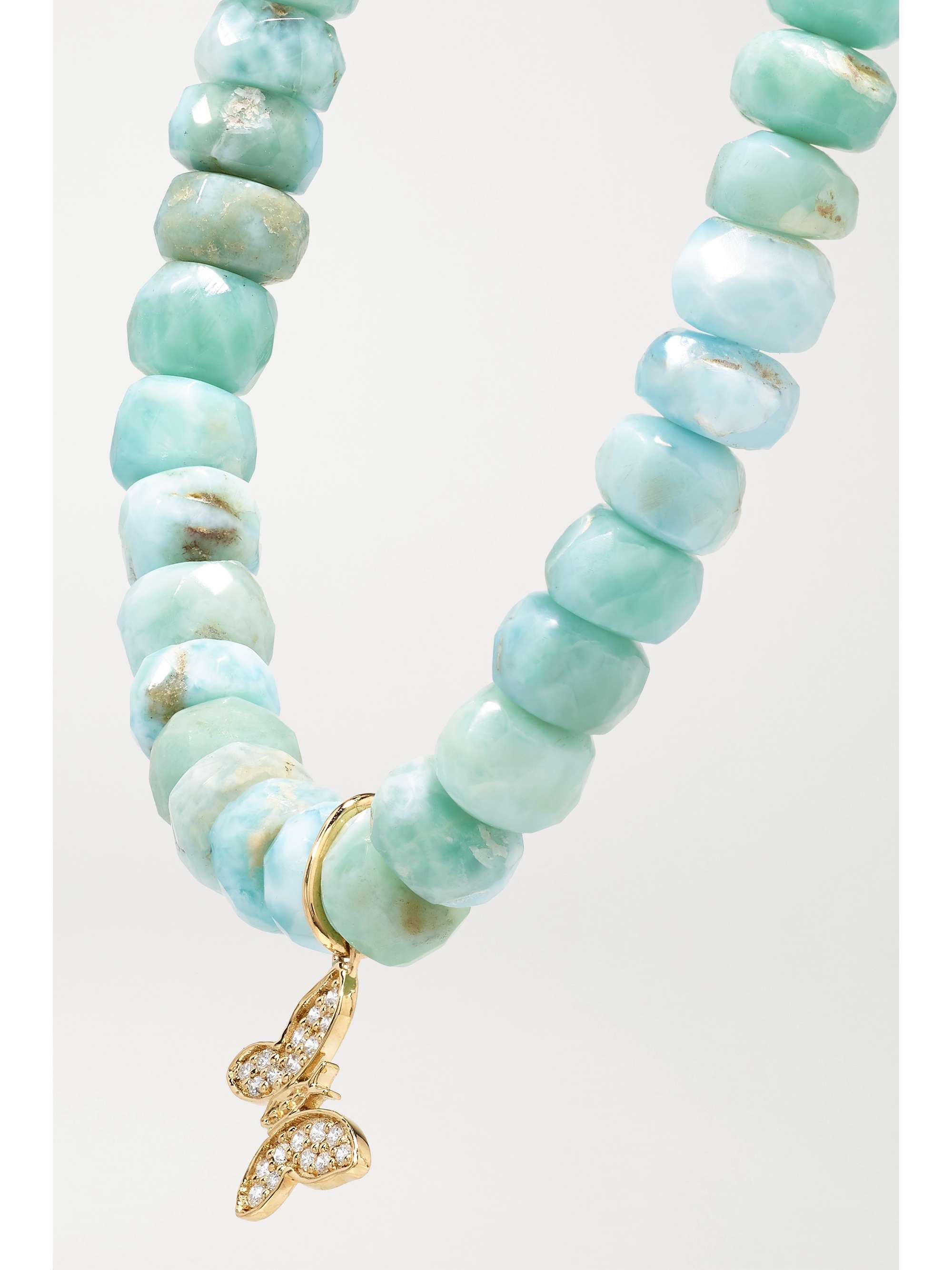 SYDNEY EVAN Mini Peace Sign 14-karat gold, diamond and bead bracelet