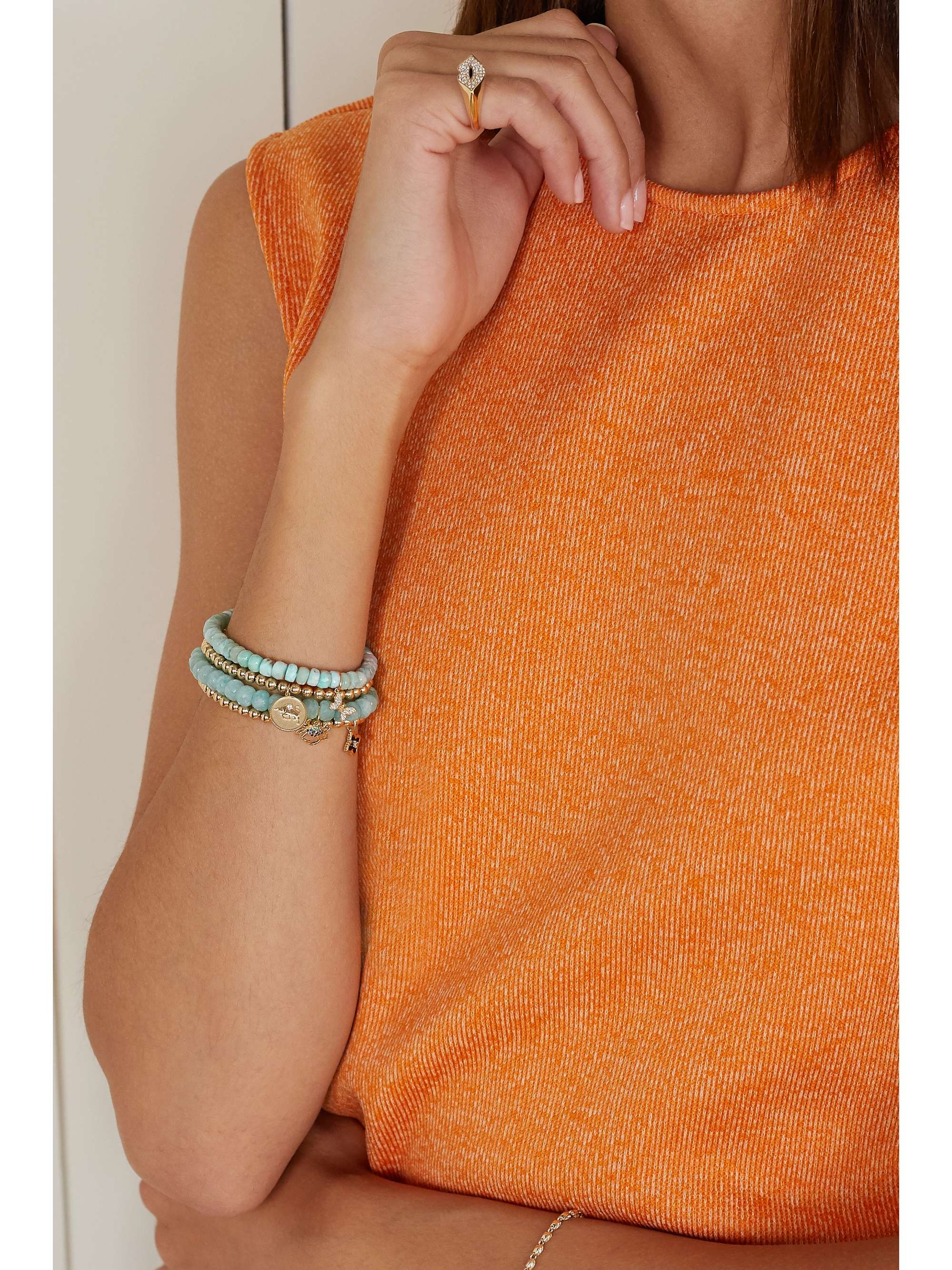 SYDNEY EVAN Mini Peace Sign 14-karat gold, diamond and bead bracelet