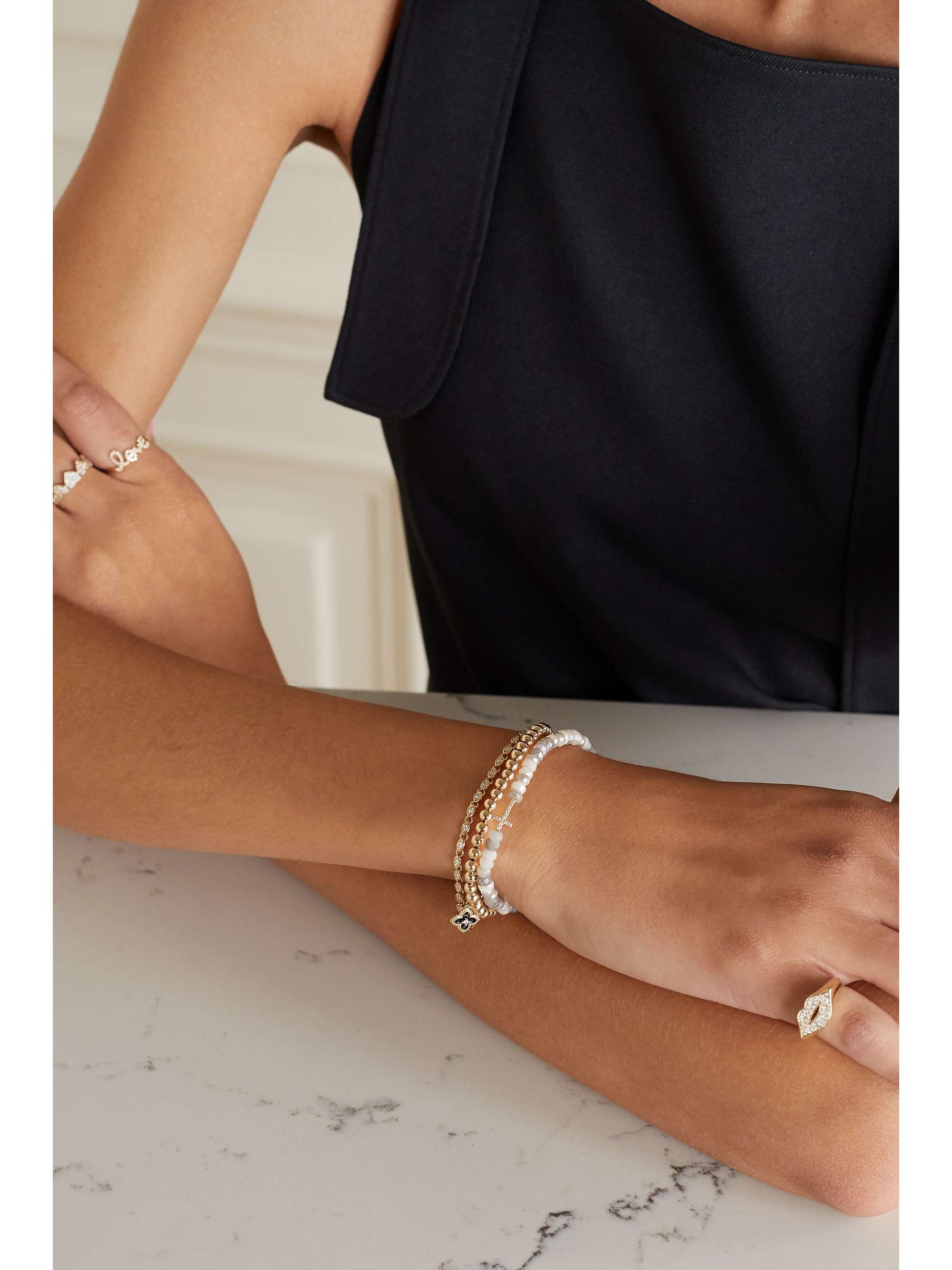 SYDNEY EVAN 14-karat gold, silverite and diamond bracelet