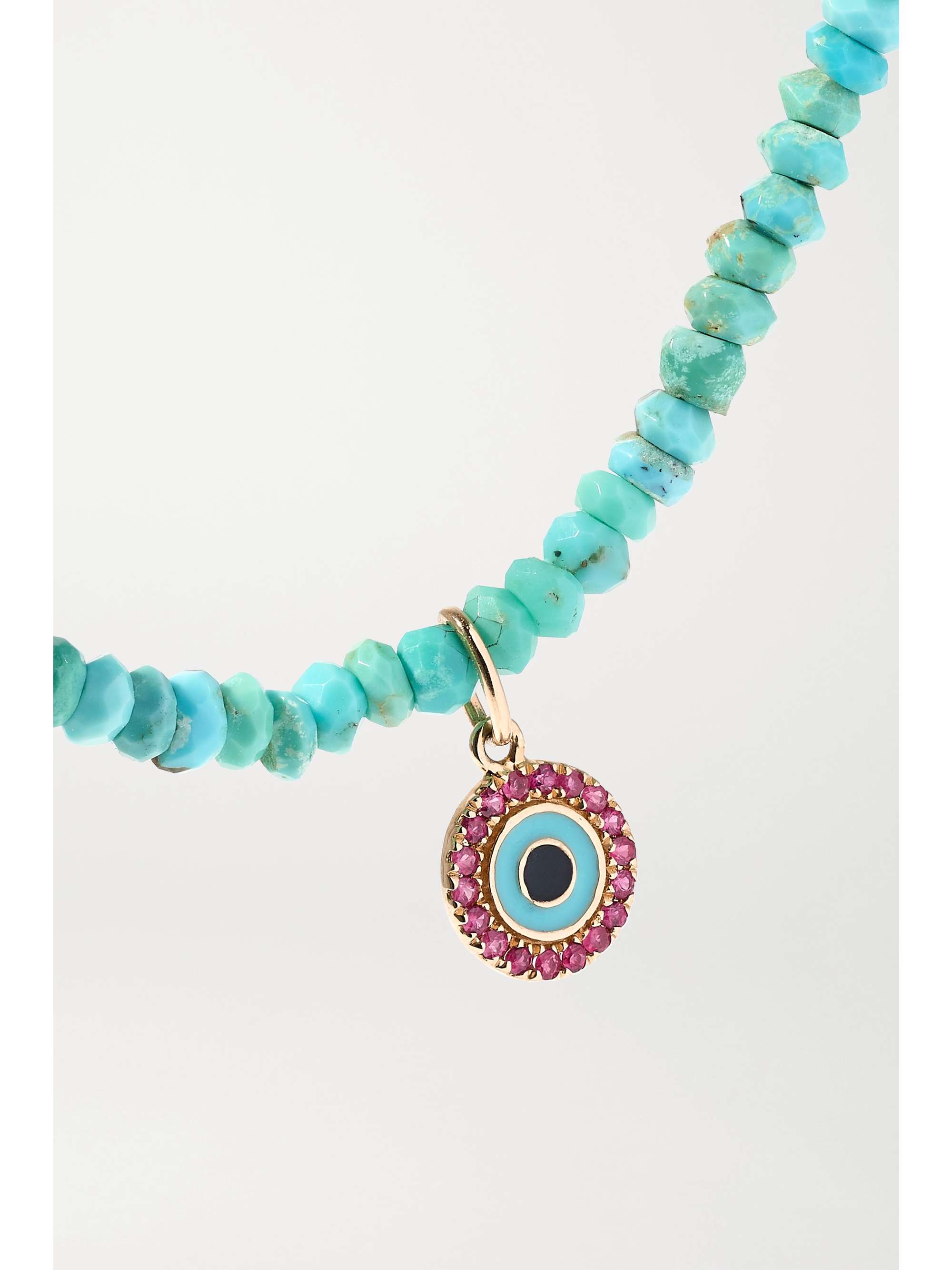 SYDNEY EVAN Evil Eye 14-karat gold, enamel, turquoise and ruby necklace