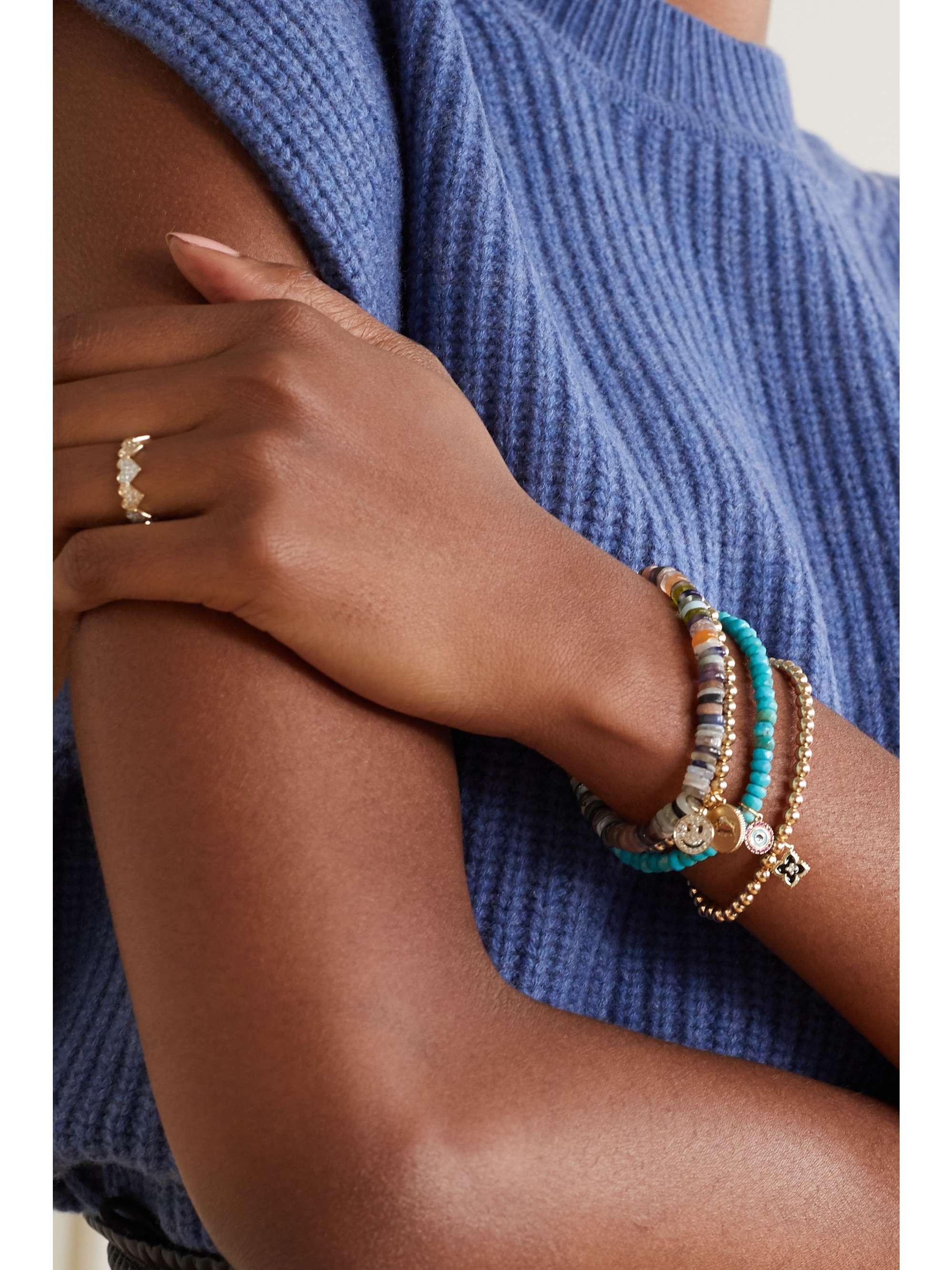 SYDNEY EVAN Palm Tree 14-karat gold multi-stone bracelet