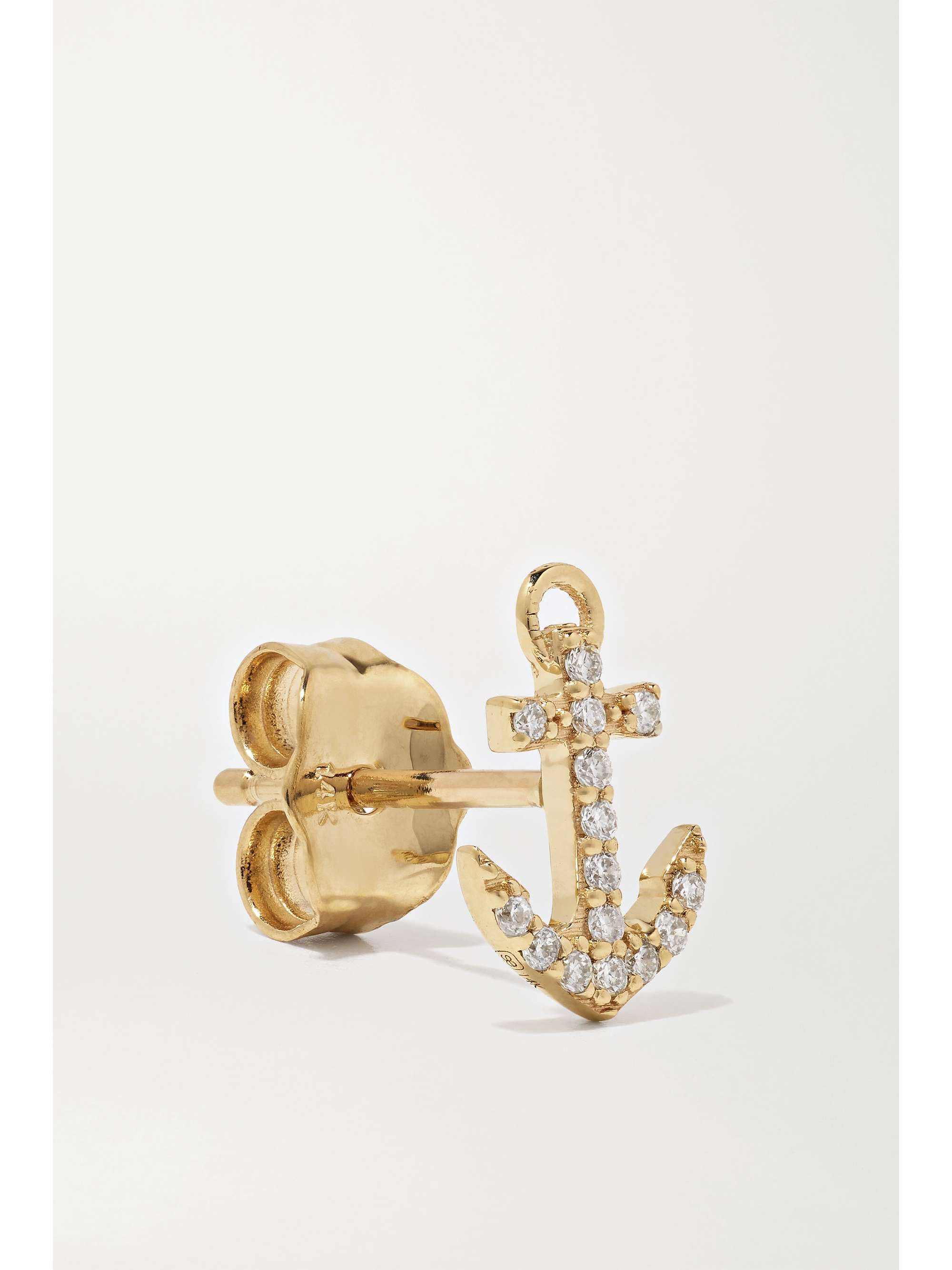 SYDNEY EVAN Tiny Anchor 14-karat gold diamond earrings